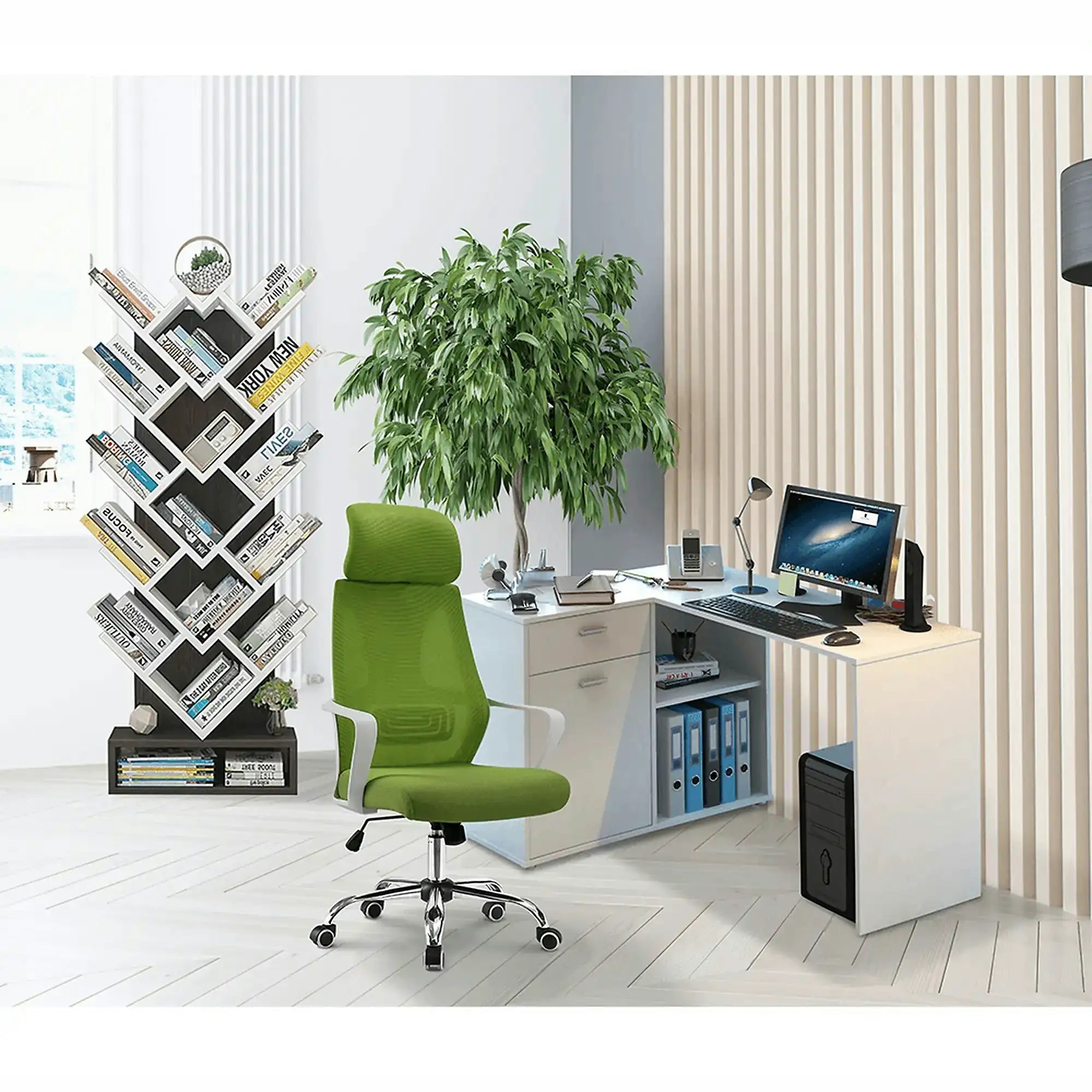 Scaun birou TAXIS, verde/alb/crom, stofa/plastic/metal, 64x63x118/127 cm
