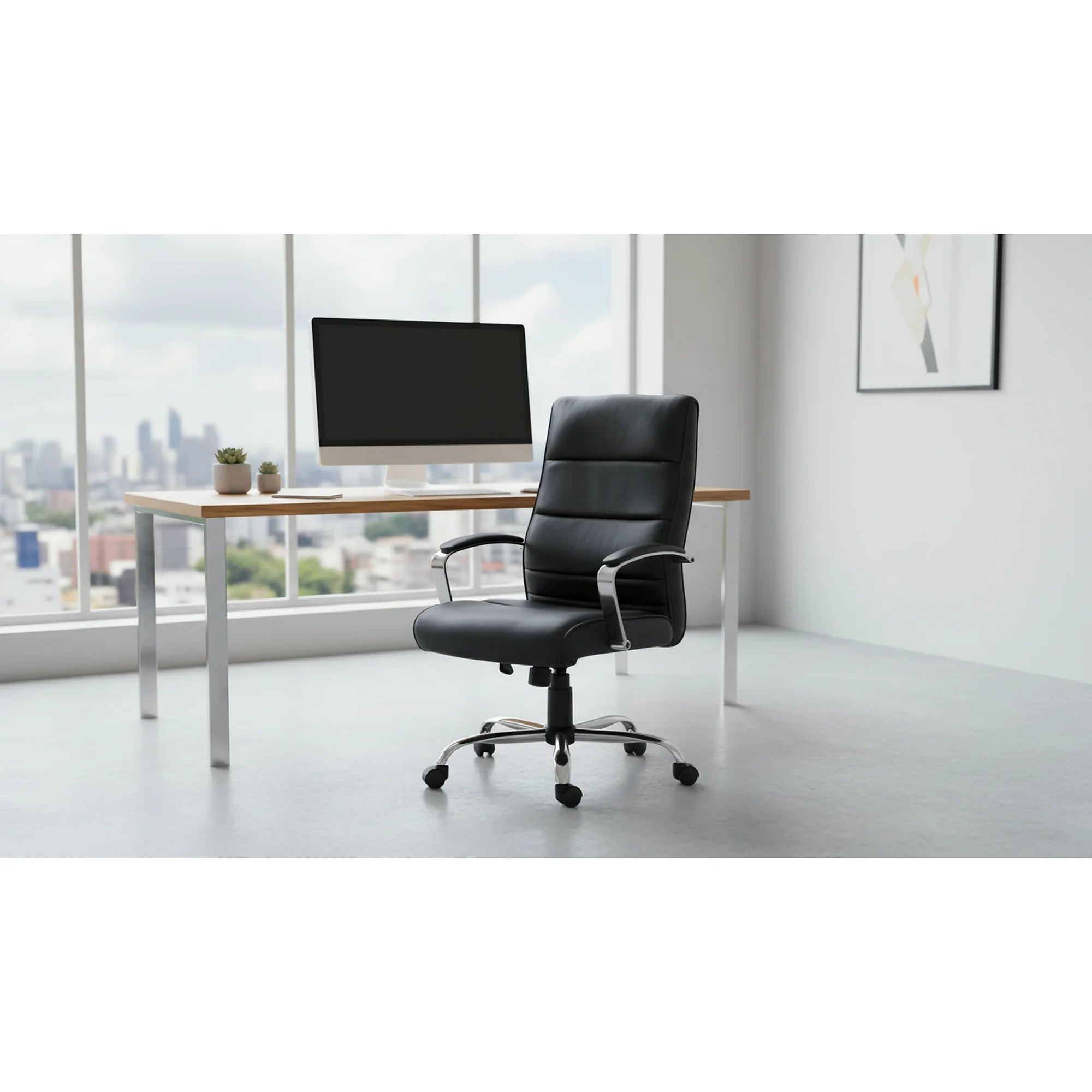 Scaun birou TEKSAS, negru, piele ecologica, 63x75x112/122 cm