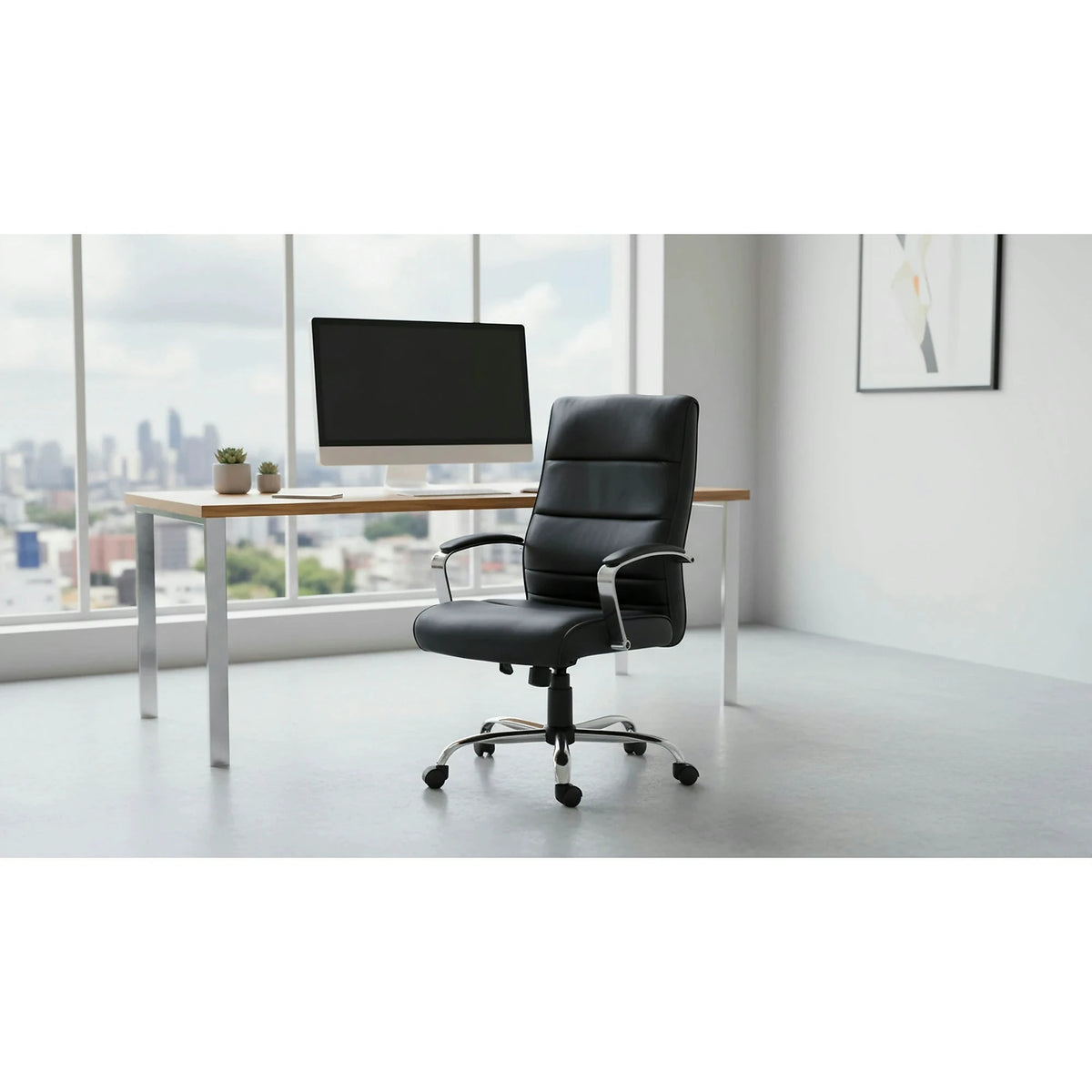 Scaun birou TEKSAS, negru, piele ecologica, 63x75x112/122 cm