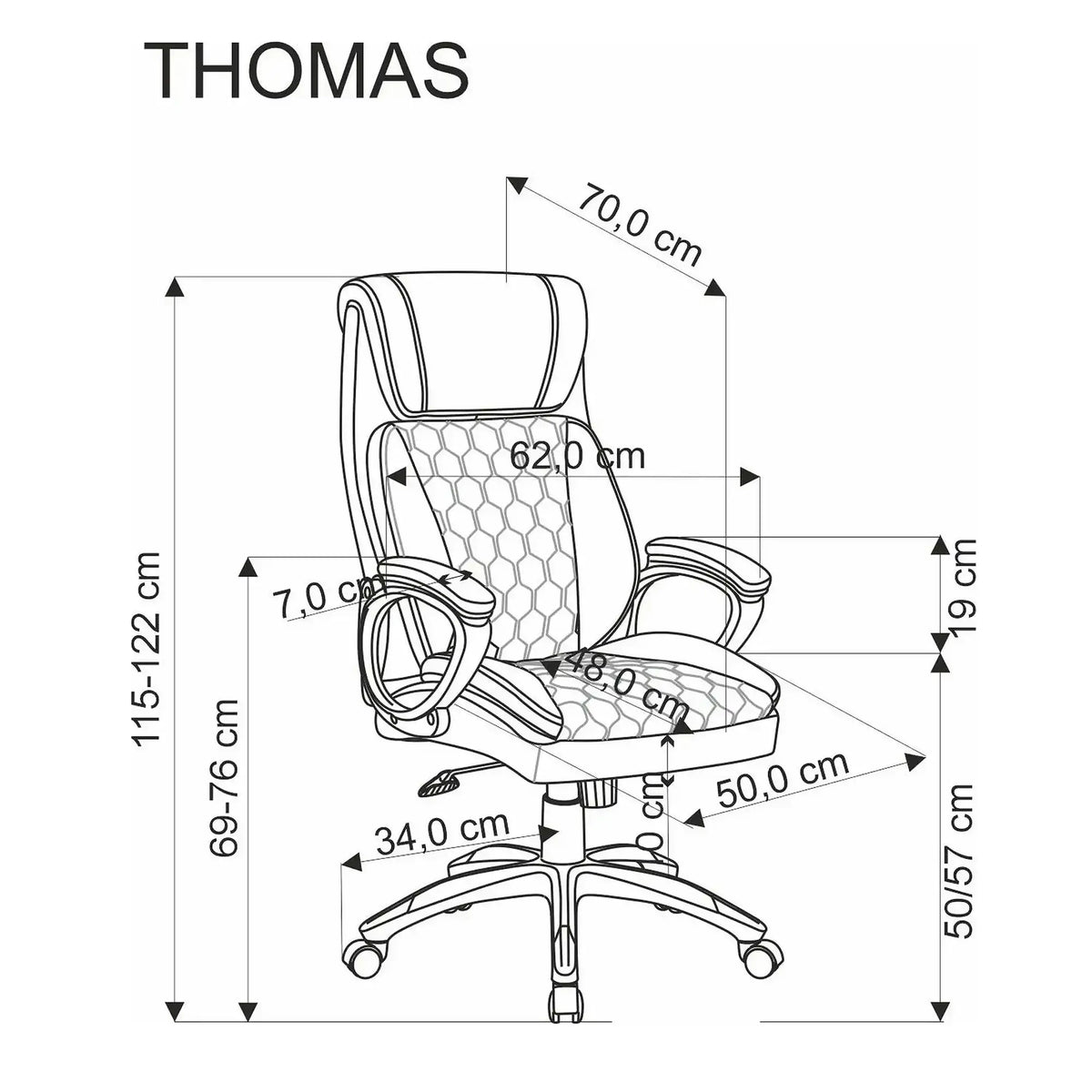 Scaun birou THOMAS, negru, piele ecologica/polipropilena, 62x70x115/122 cm