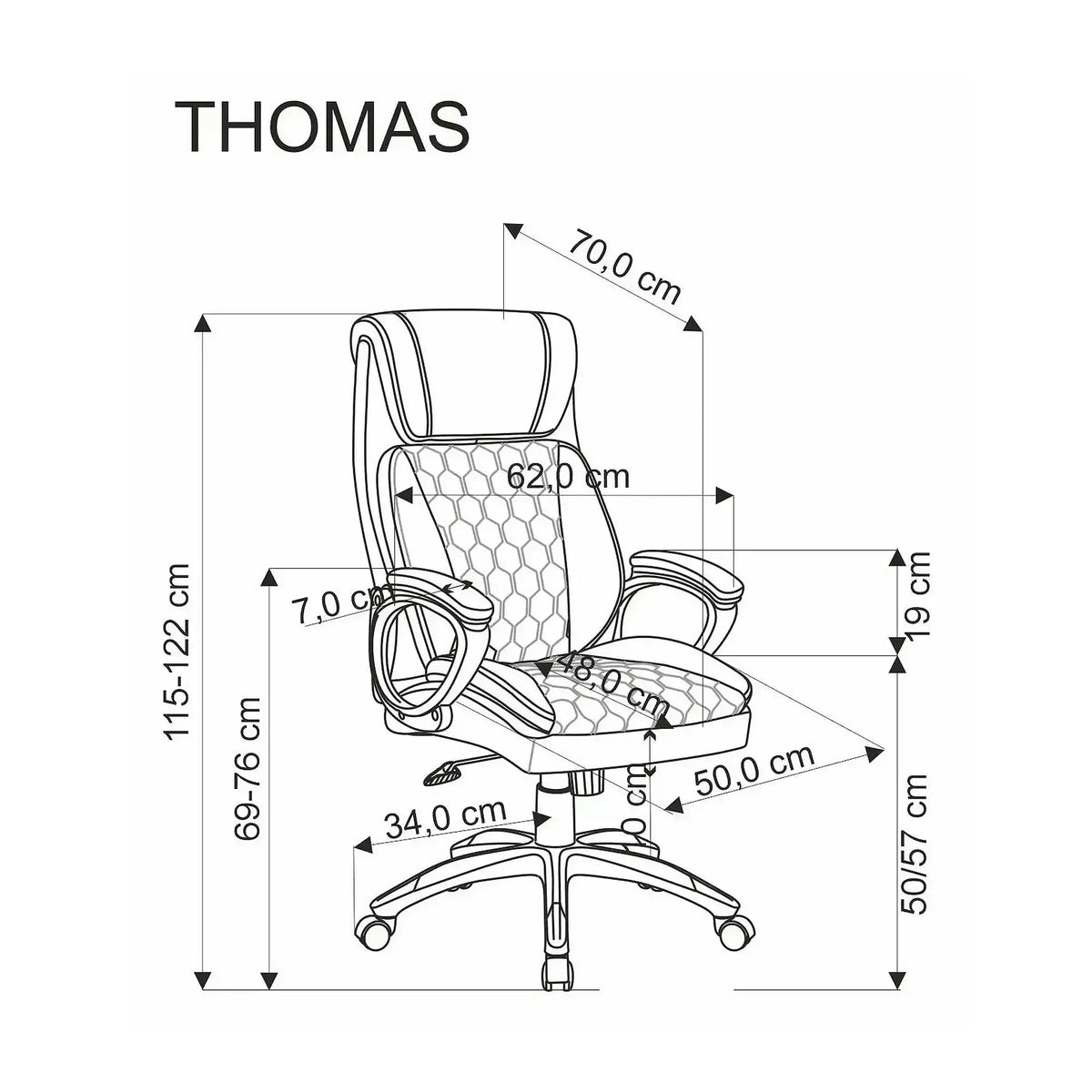 Scaun birou THOMAS, negru, piele ecologica/polipropilena, 62x70x115/122 cm
