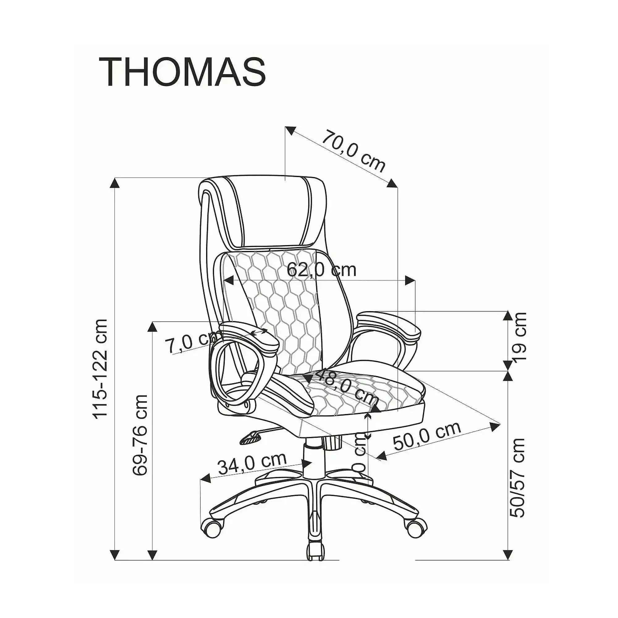 Scaun birou THOMAS, negru, piele ecologica/polipropilena, 62x70x115/122 cm