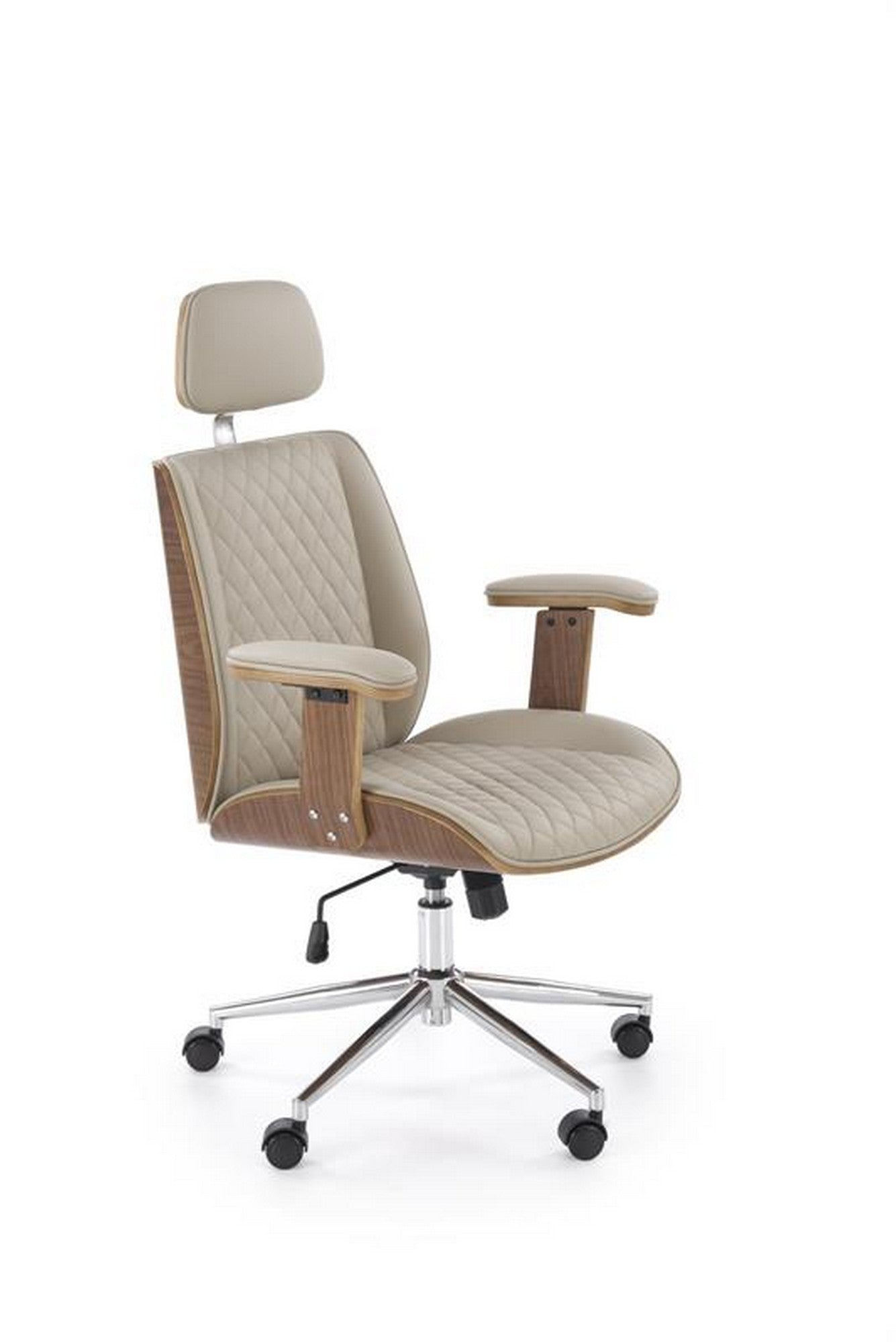 Scaun birou TIMBER, nuc/bej, piele ecologica/placaj indoit, 72x68x114/122 cm