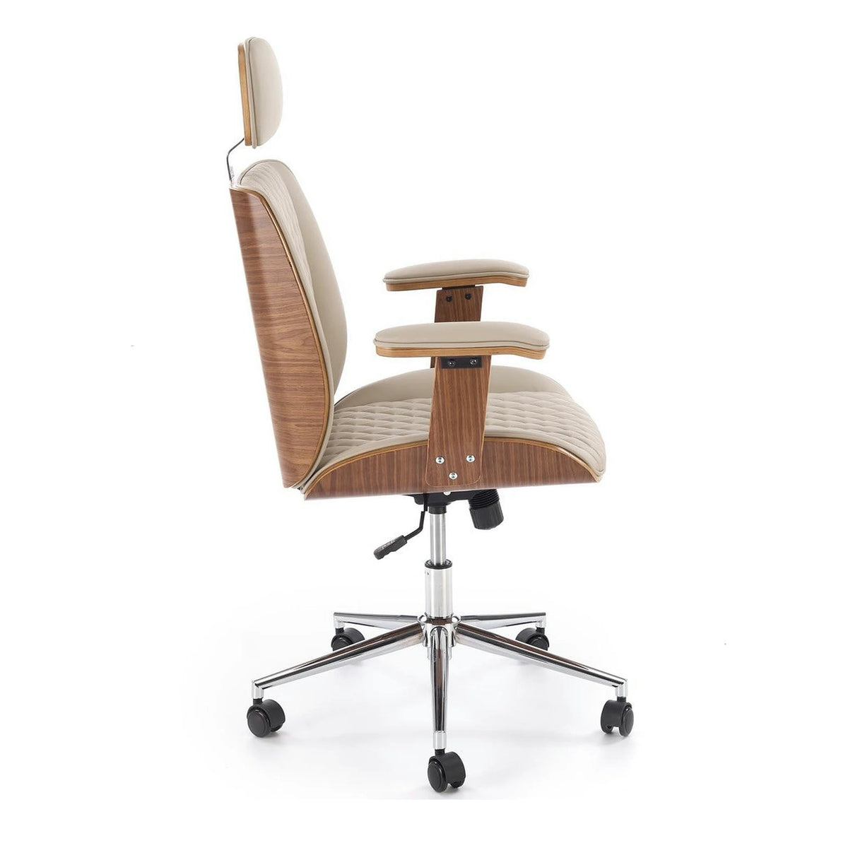 Scaun birou TIMBER, nuc/bej, piele ecologica/placaj indoit, 72x68x114/122 cm