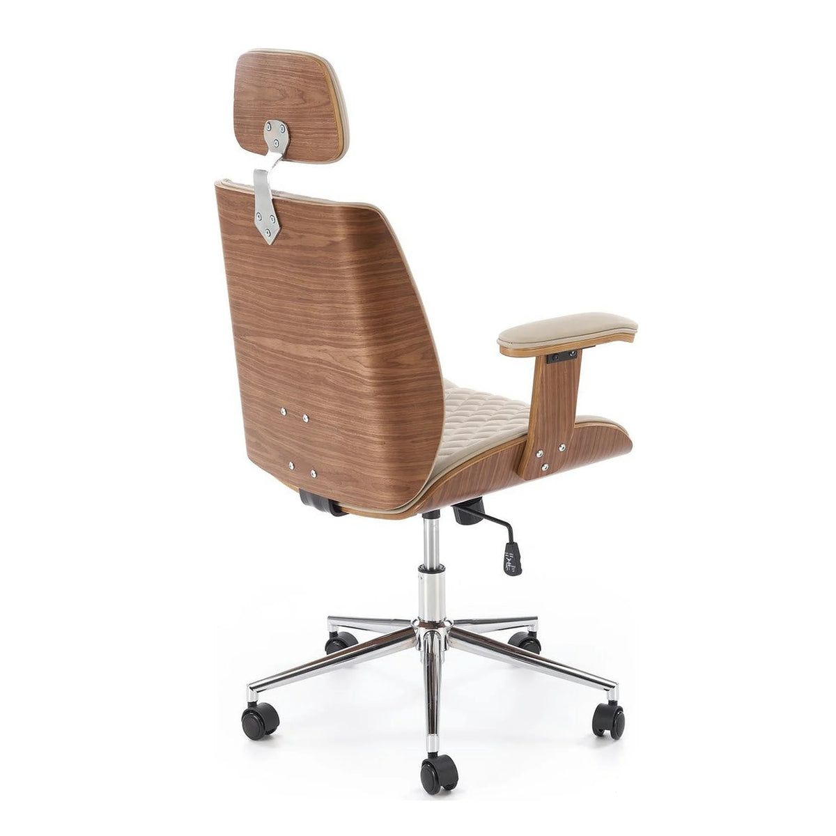 Scaun birou TIMBER, nuc/bej, piele ecologica/placaj indoit, 72x68x114/122 cm