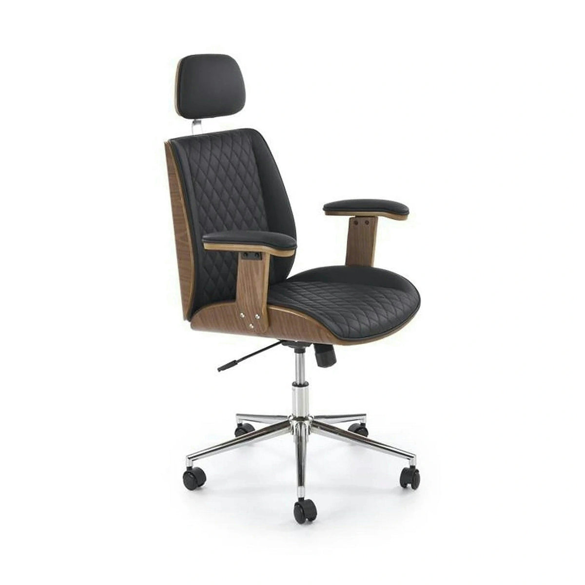 Scaun birou TIMBER, nuc/negru, piele ecologica/placaj indoit, 72x68x114/122 cm