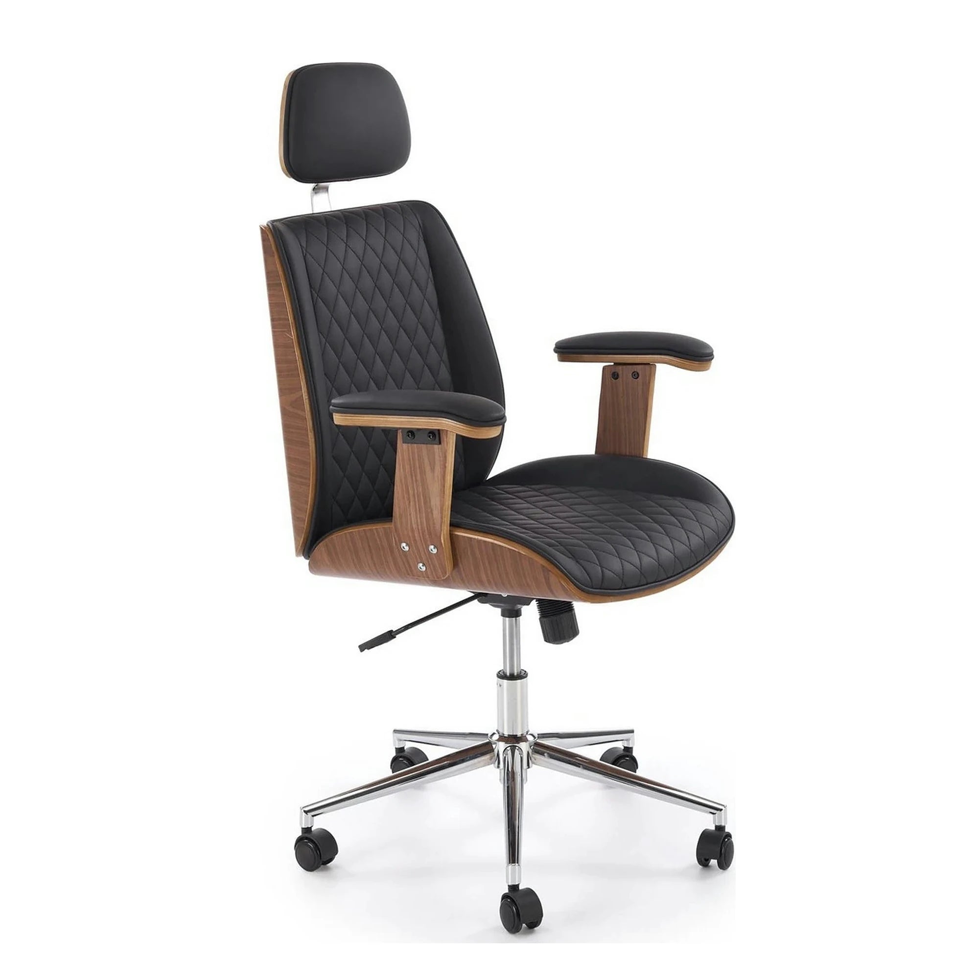 Scaun birou TIMBER, nuc/negru, piele ecologica/placaj indoit, 72x68x114/122 cm