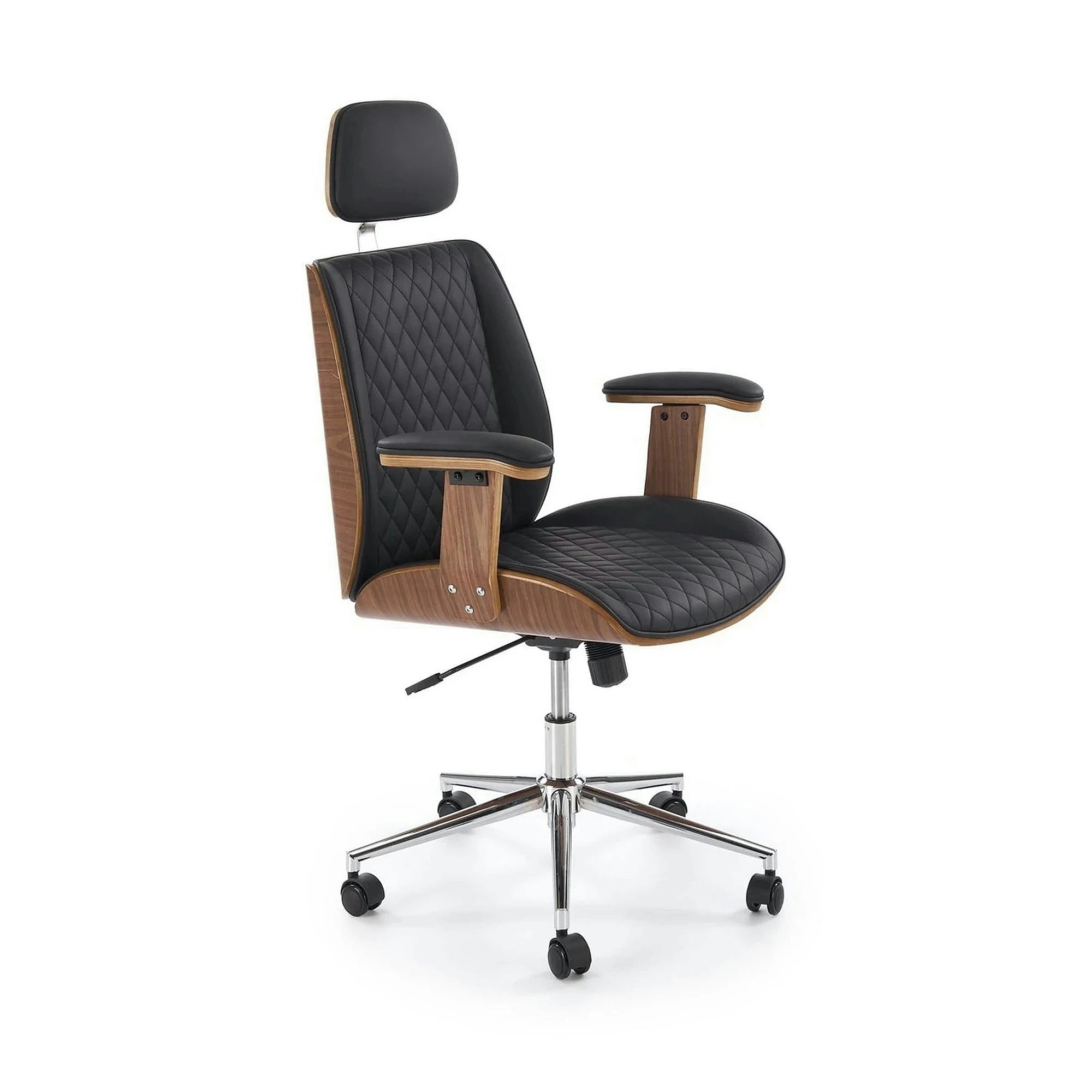 Scaun birou TIMBER, nuc/negru, piele ecologica/placaj indoit, 72x68x114/122 cm