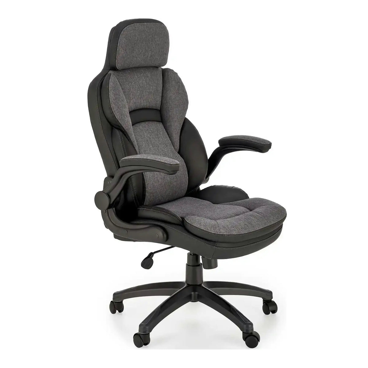 Scaun birou VALERIO, negru/gri, piele ecologica/panza, 67x69x120/128 cm