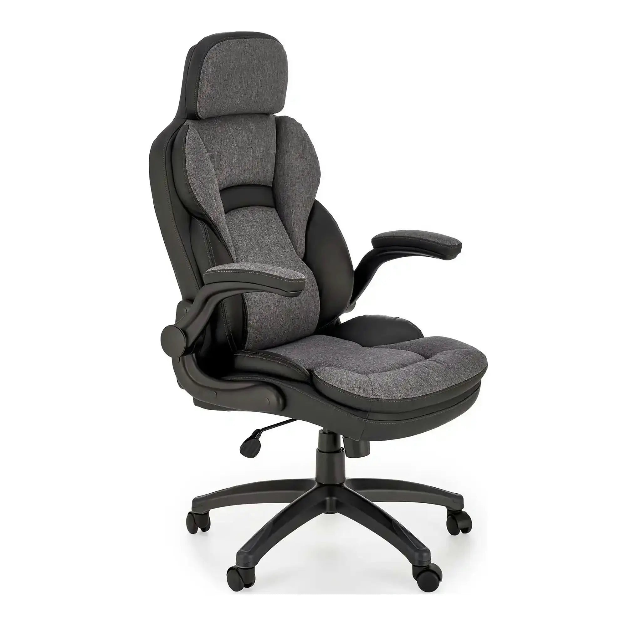 Scaun birou VALERIO, negru/gri, piele ecologica/panza, 67x69x120/128 cm