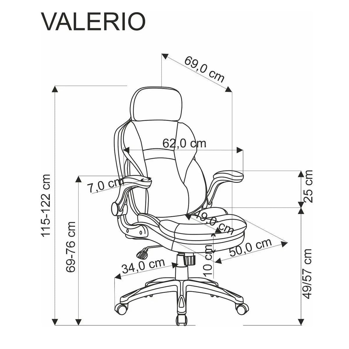 Scaun birou VALERIO, negru/gri, piele ecologica/panza, 67x69x120/128 cm
