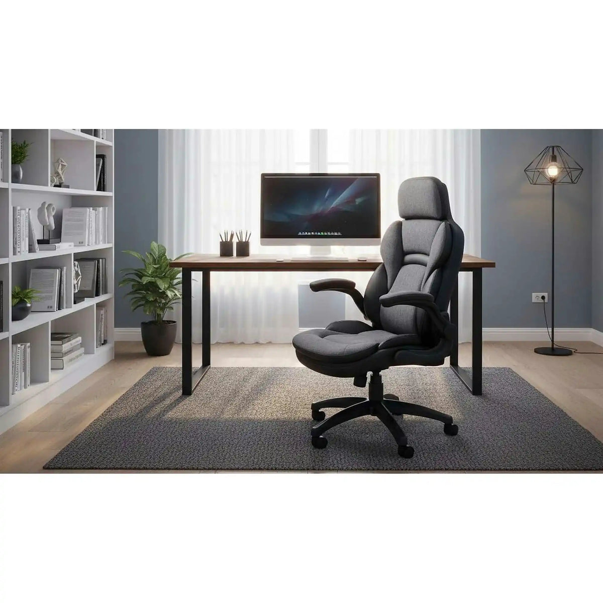 Scaun birou VALERIO, negru/gri, piele ecologica/panza, 67x69x120/128 cm