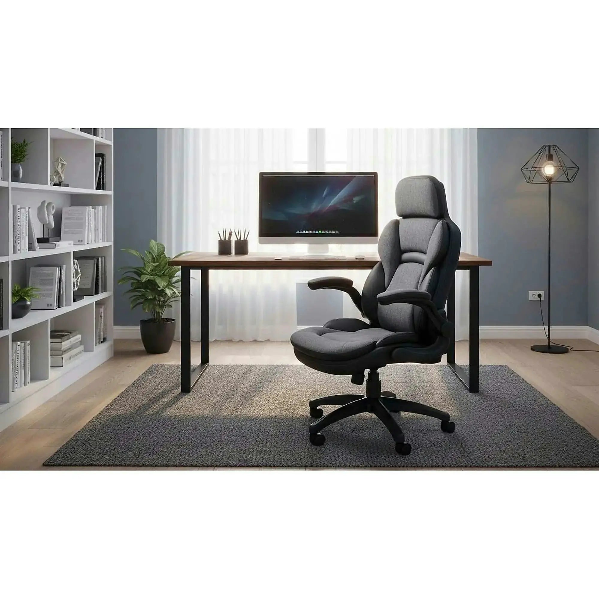 Scaun birou VALERIO, negru/gri, piele ecologica/panza, 67x69x120/128 cm