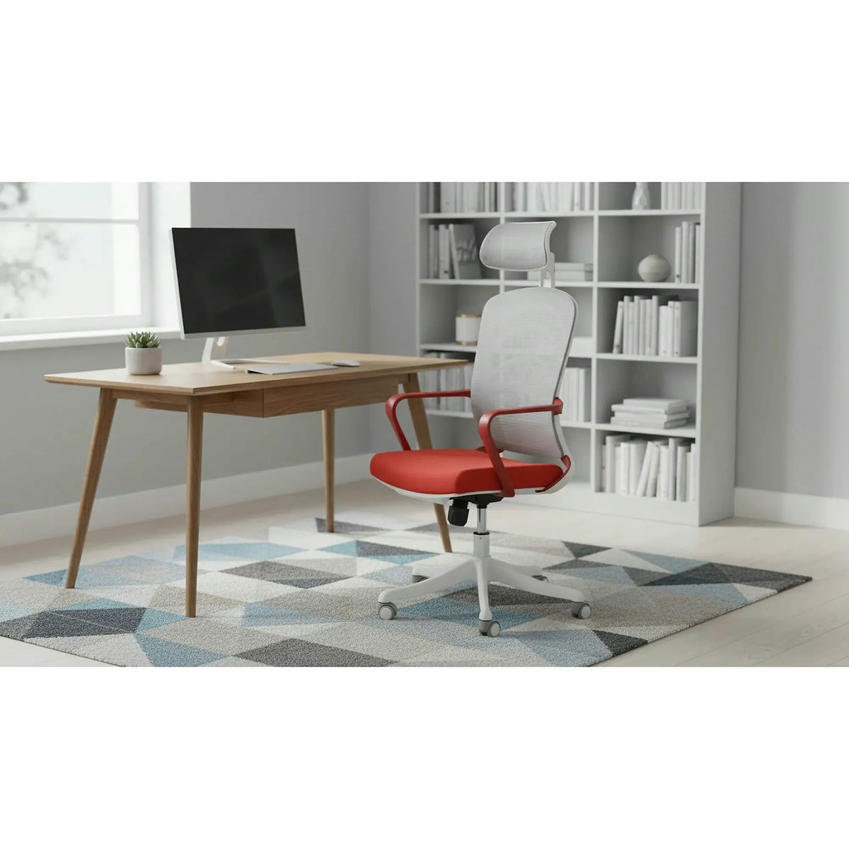 Scaun birou VESUVIO 2, caramiziu/alb, stofa/panza/polipropilena, 59x59x115/121 cm