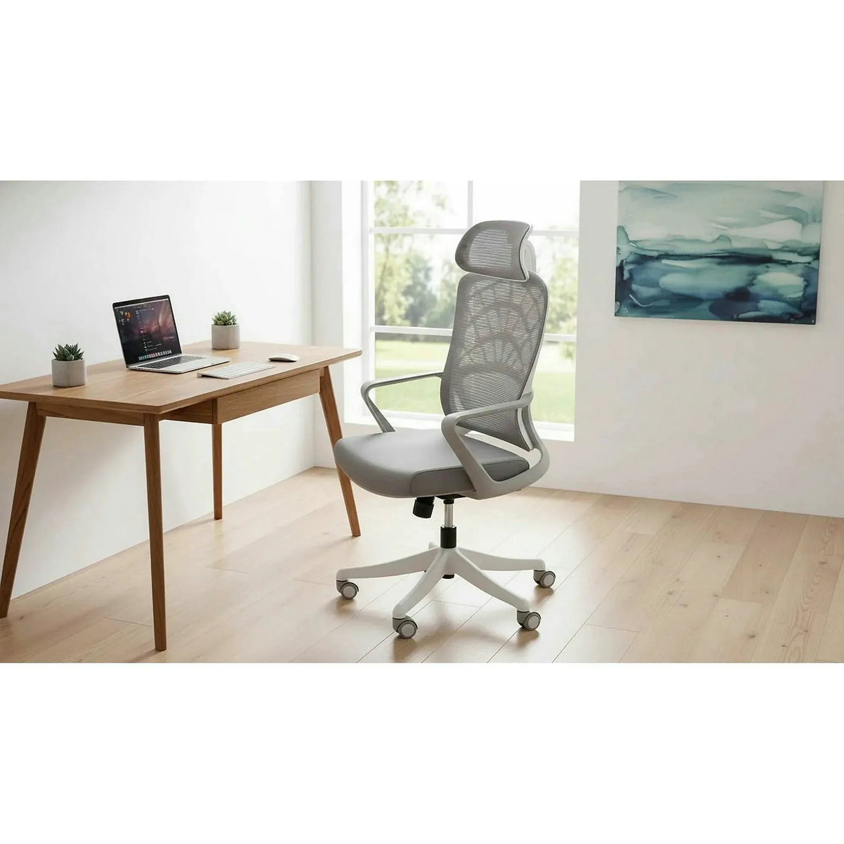 Scaun birou VESUVIO 2, gri/alb, stofa/panza/polipropilena, 59x59x115/120 cm