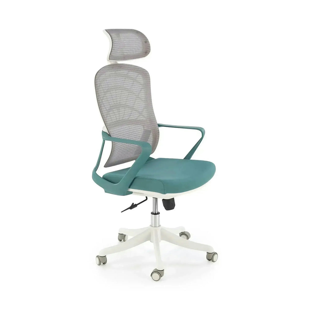 Scaun birou VESUVIO 2, turcoaz/alb, stofa/panza/polipropilena, 59x59x115/121 cm