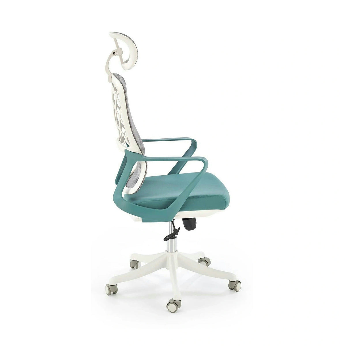 Scaun birou VESUVIO 2, turcoaz/alb, stofa/panza/polipropilena, 59x59x115/121 cm