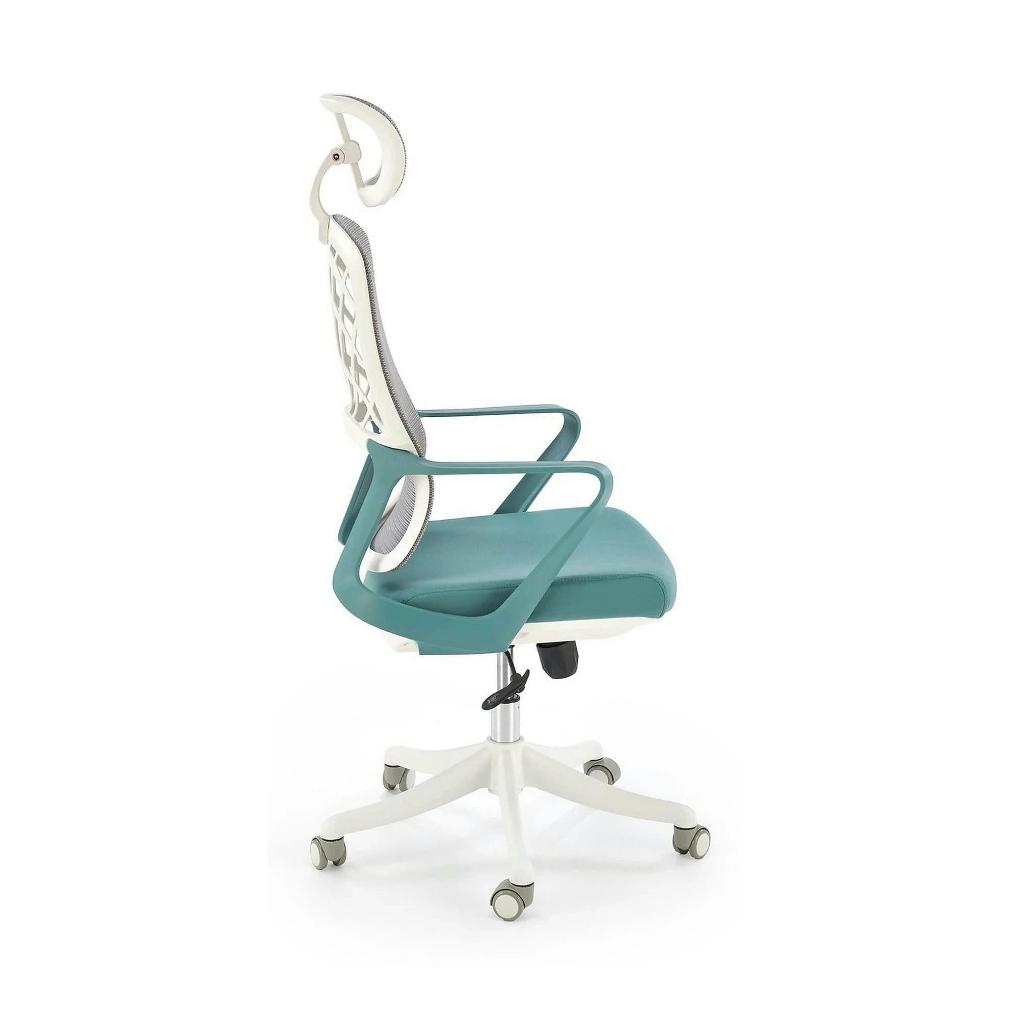 Scaun birou VESUVIO 2, turcoaz/alb, stofa/panza/polipropilena, 59x59x115/121 cm