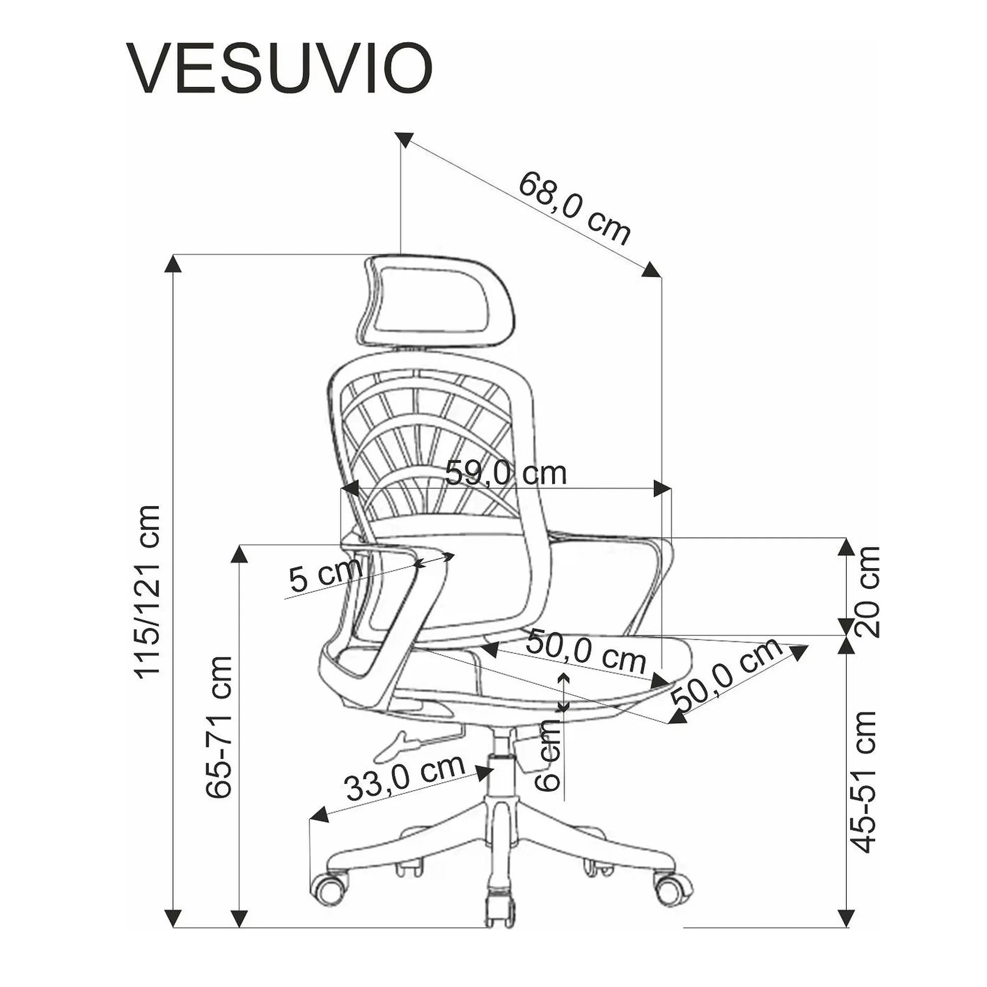 Scaun birou VESUVIO, negru, stofa/panza/polipropilena, 59x59x115/121 cm