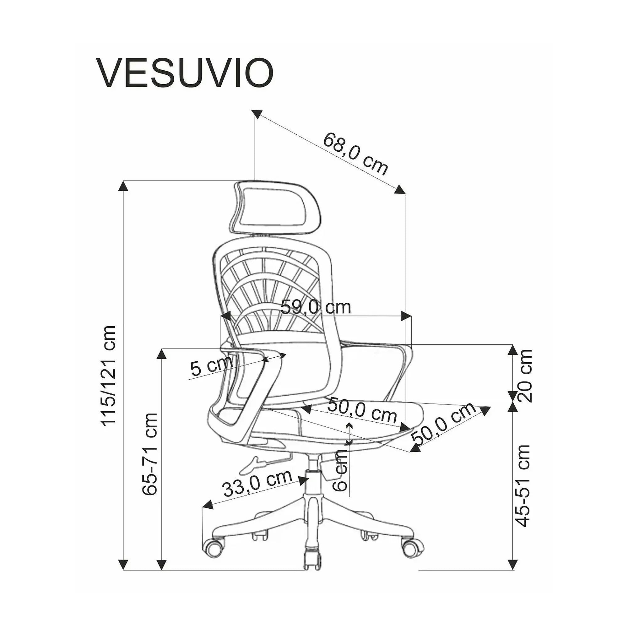 Scaun birou VESUVIO, negru, stofa/panza/polipropilena, 59x59x115/121 cm