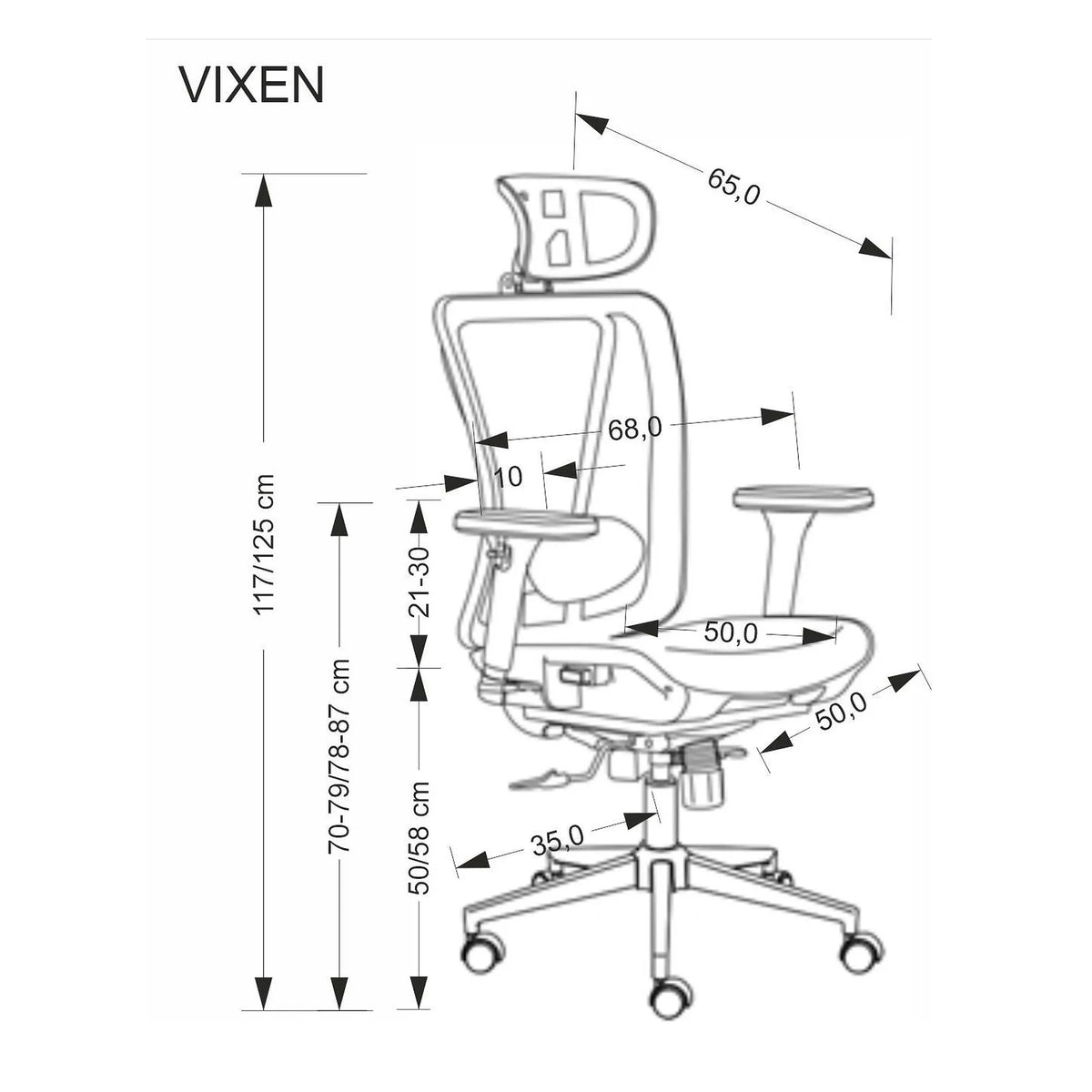 Scaun birou VIXEN, negru/crom, stofa clasica/metal, 68x65x117/125 cm