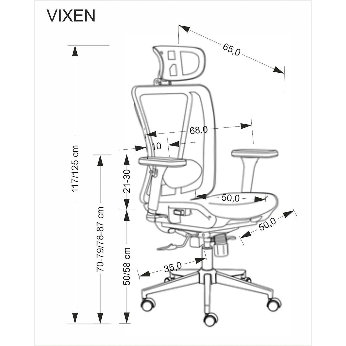 Scaun birou VIXEN, negru/crom, stofa clasica/metal, 68x65x117/125 cm