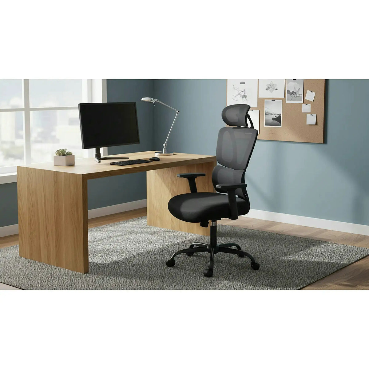 Scaun birou VIXER, negru, stofa/plasa, 70x70x118/128 cm