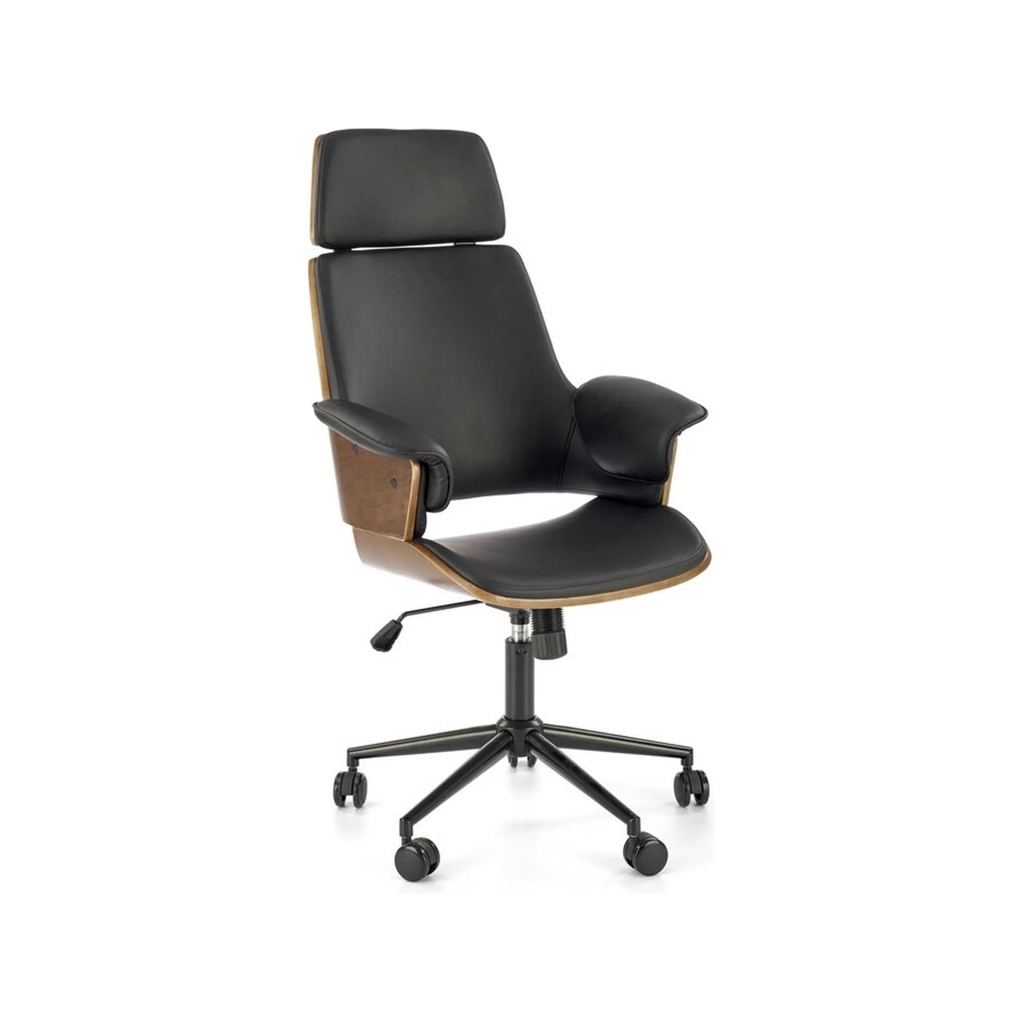 Scaun birou WEBER, negru/nuc, piele ecologica/metal, 65x65x112-122 cm