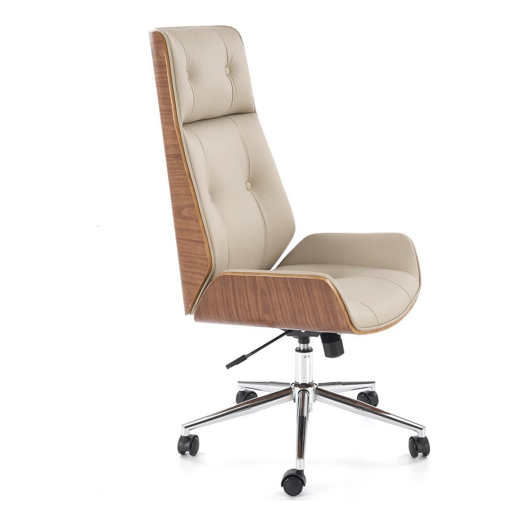 Scaun birou WEBSTER, nuc/bej, piele ecologica/placaj indoit, 60x65x114/122 cm