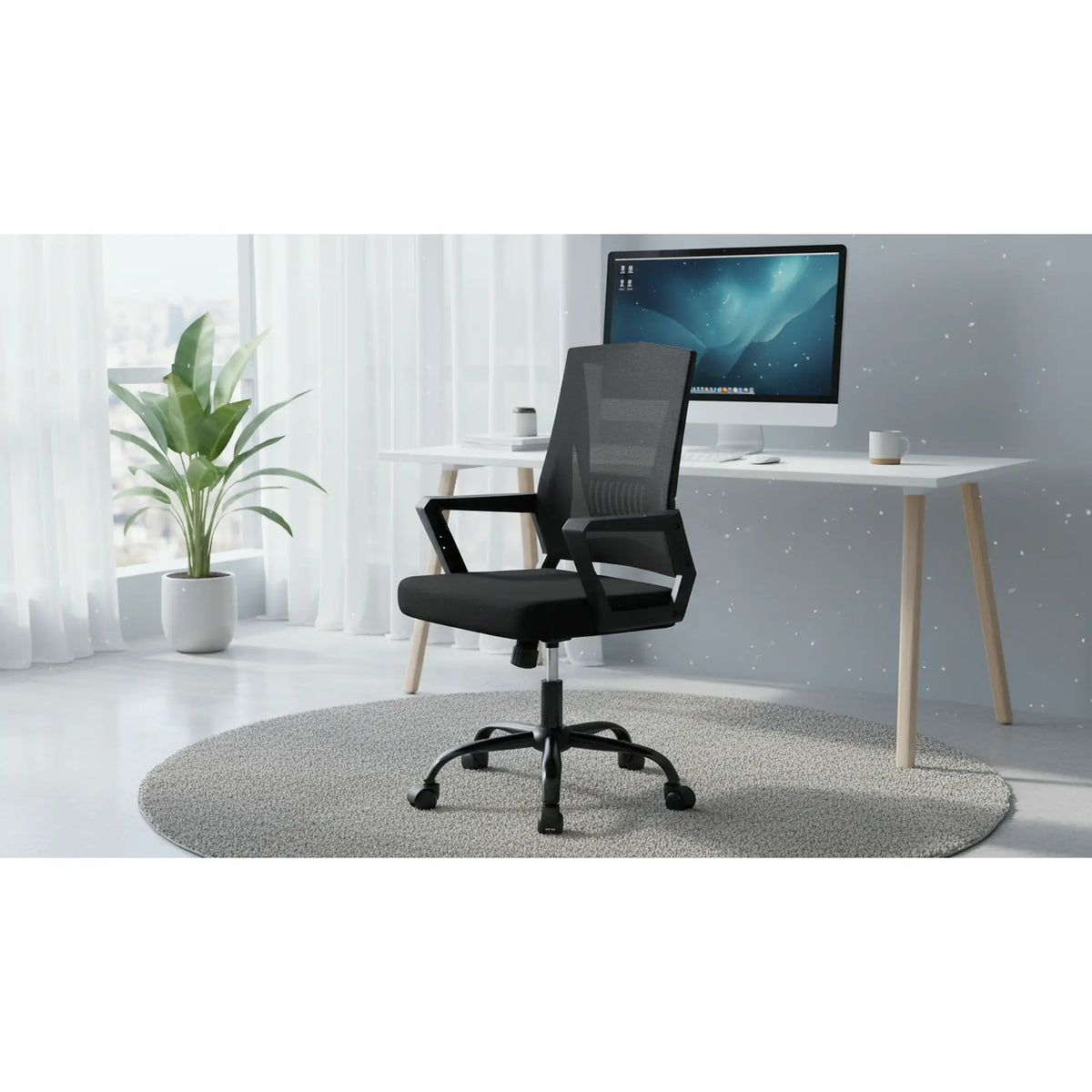 Scaun birou YUKI, negru, stofa/plasa, 56x58x96/102 cm