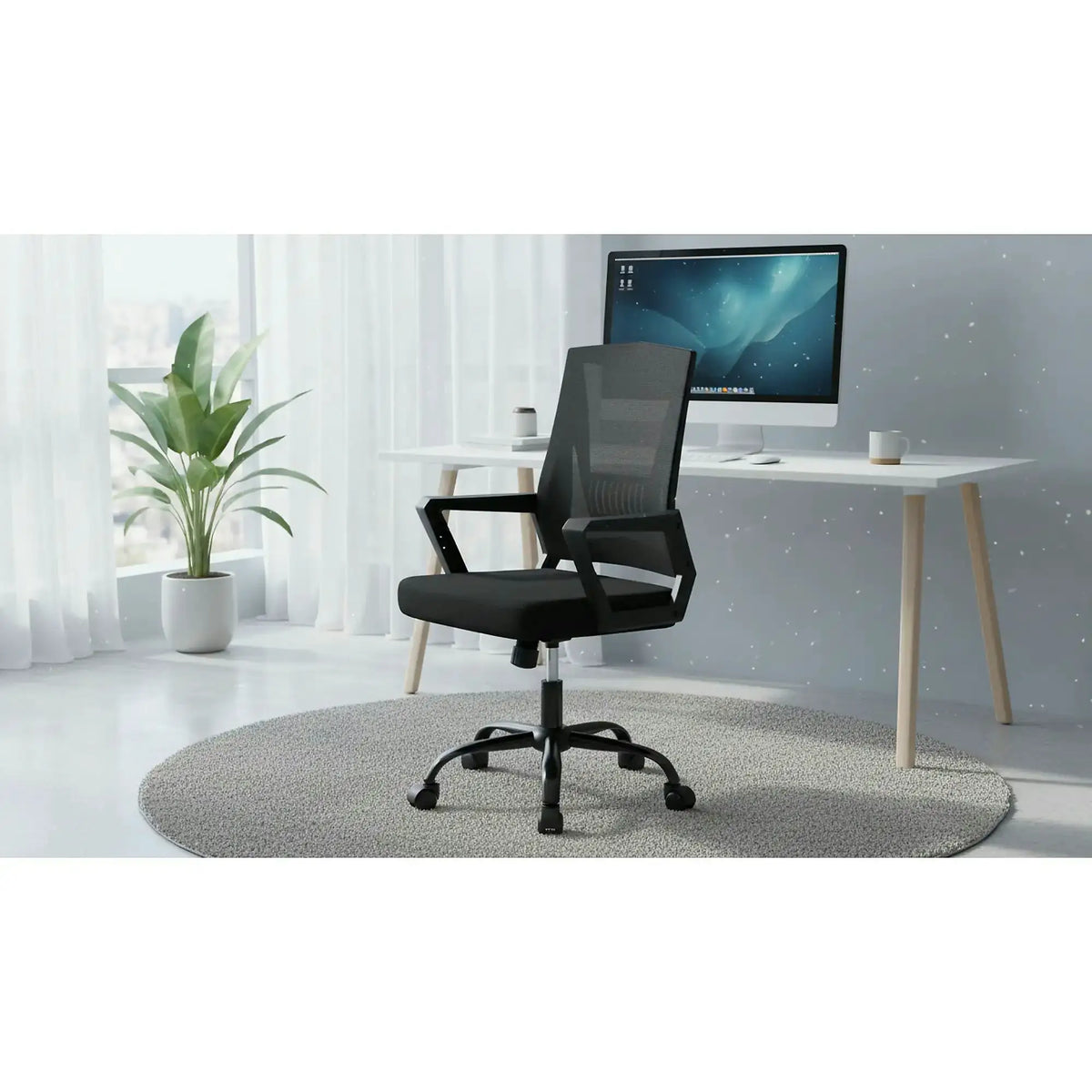 Scaun birou YUKI, negru, stofa/plasa, 56x58x96/102 cm