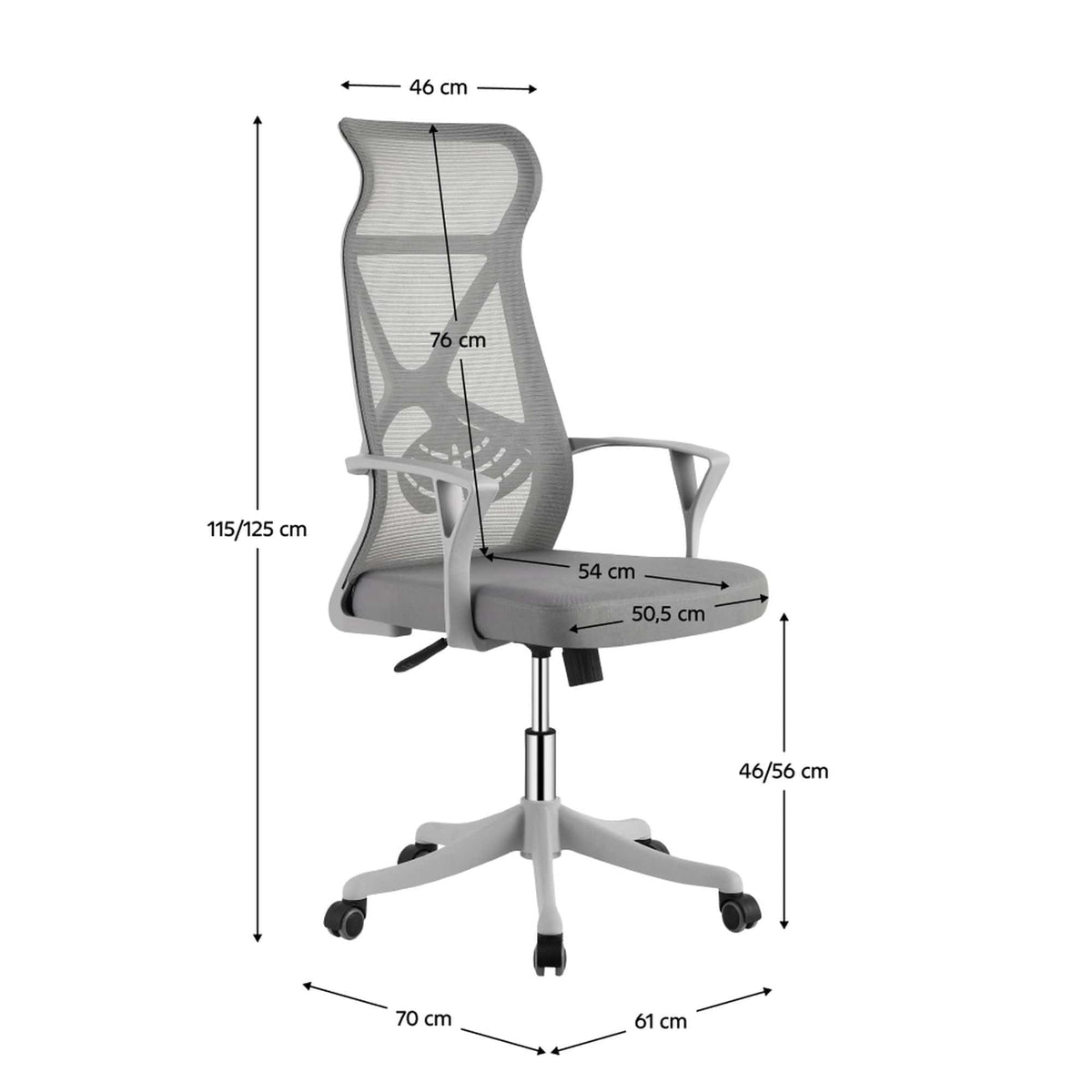 Scaun birou ZOLAN, gri, stofa clasica/plasa, 61x70x115-125 cm