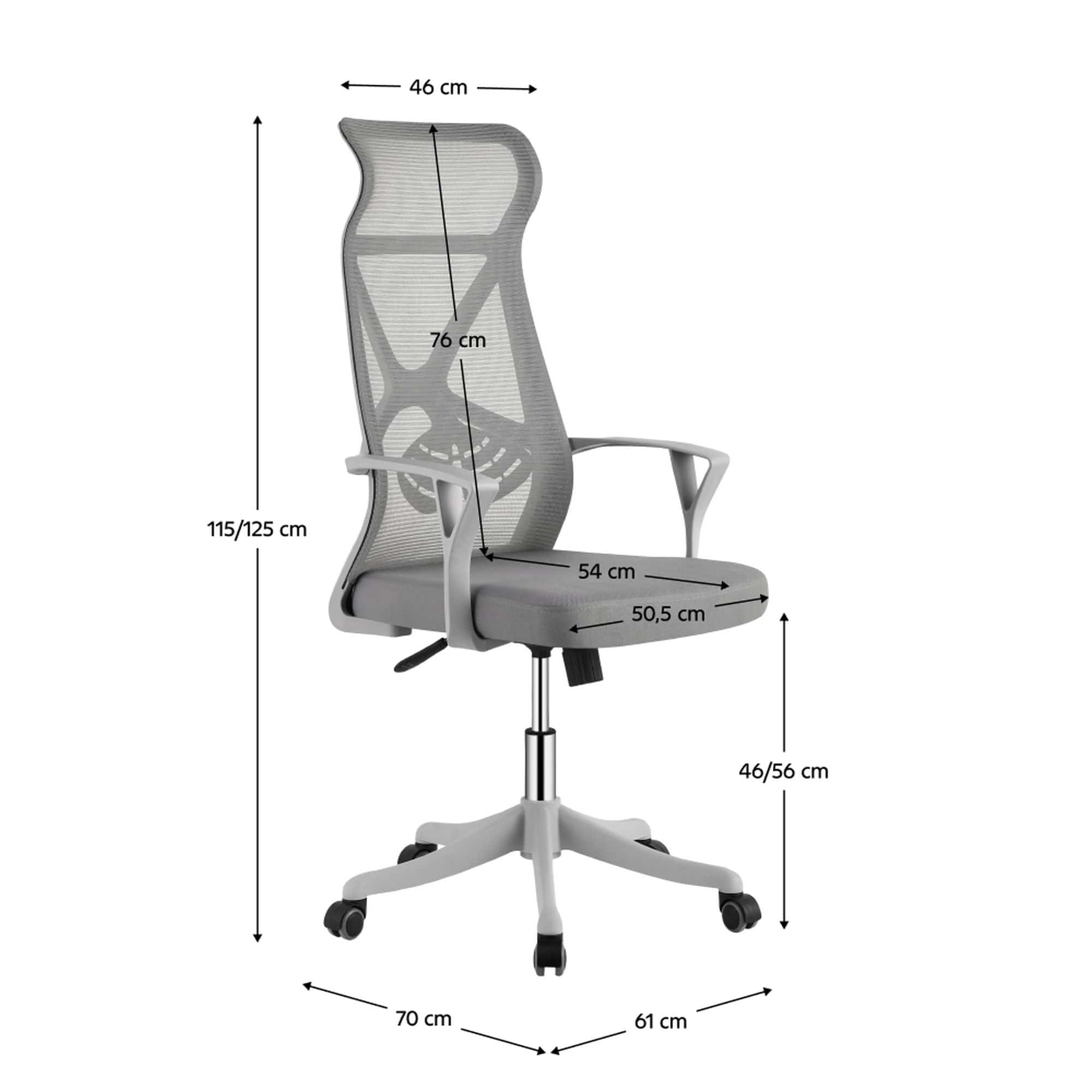 Scaun birou ZOLAN, gri, stofa clasica/plasa, 61x70x115-125 cm