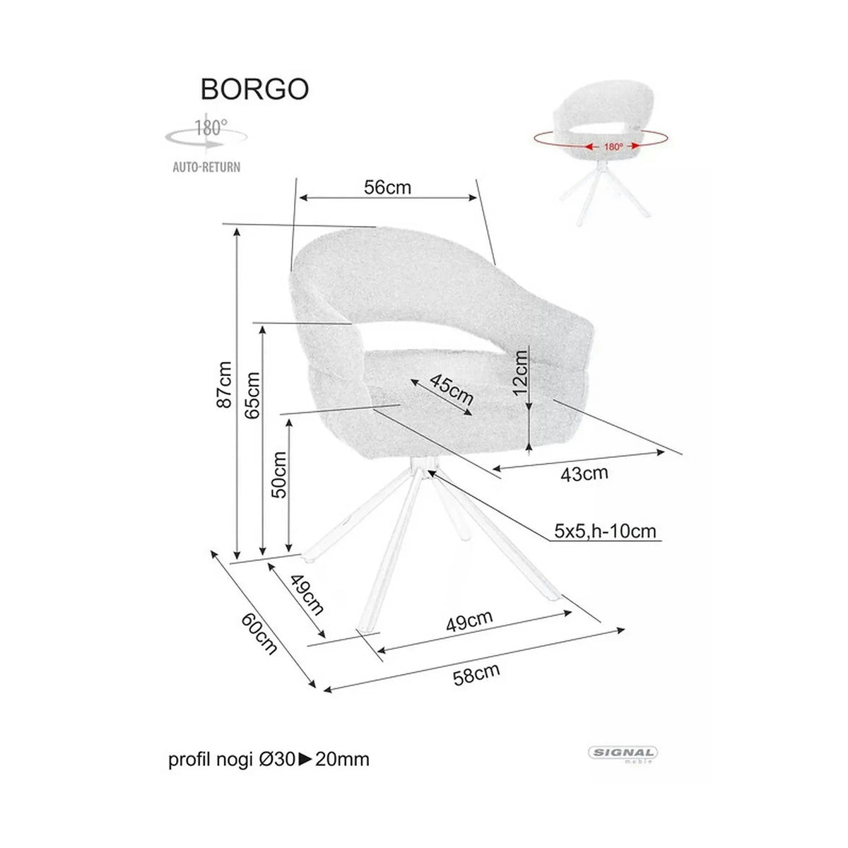 Scaun BORGO, bej - Raven 22, stofa clasica/metal, 58x60x87 cm