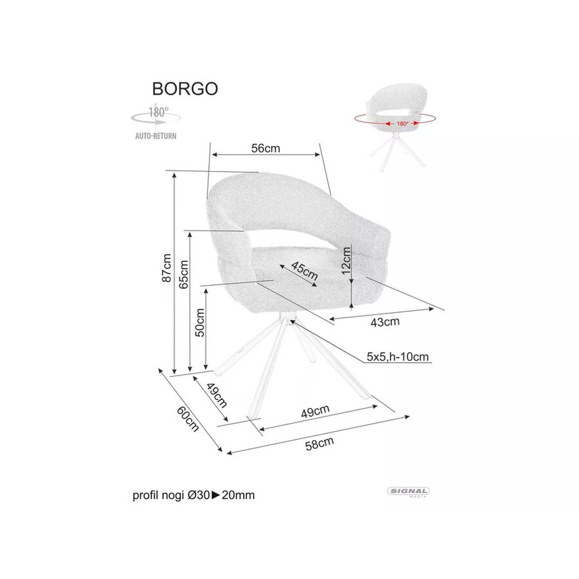 Scaun BORGO, gri deschis - Raven 07, stofa clasica/metal, 58x60x87 cm