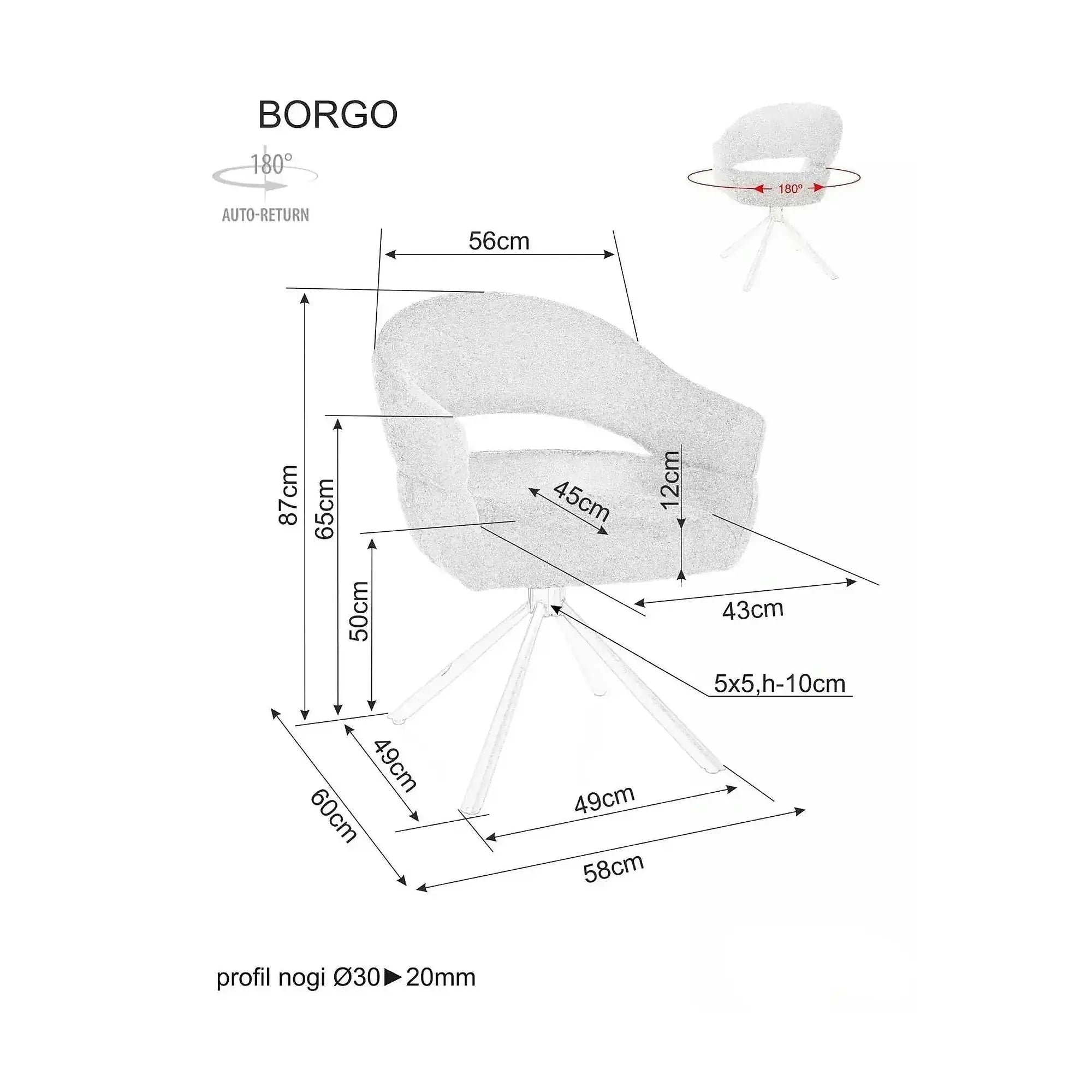 Scaun BORGO, maro/negru, stofă/metal, 58x45x87 cm