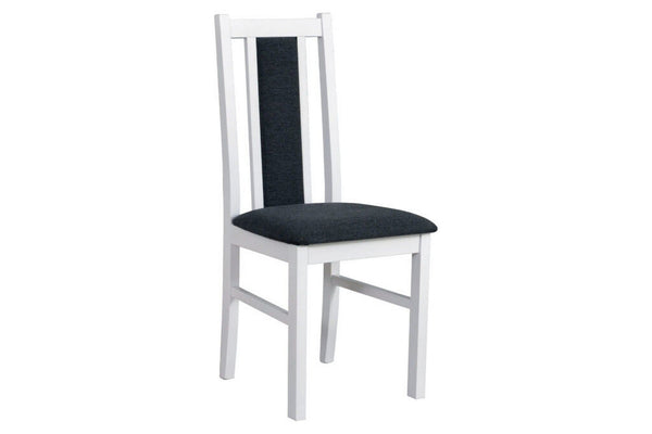 Scaun BOS 14, alb/gri inchis - Hygge 96, lemn de fag/stofa clasica, 43x40x94 cm