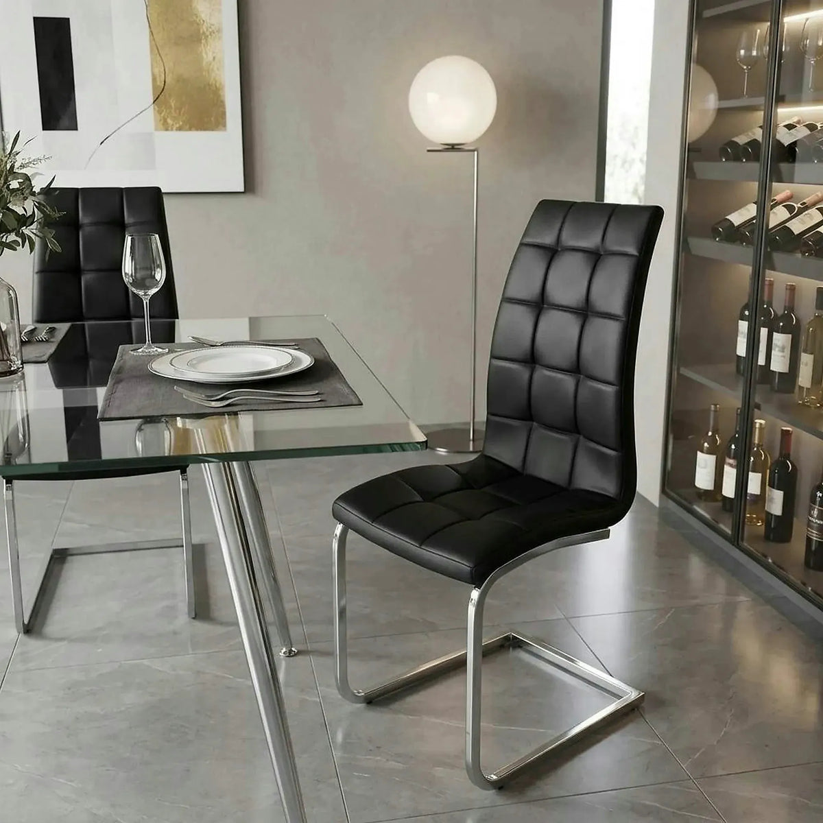 Scaun bucatarie DULCIA, negru/crom, piele ecologica/metal, 40x58x103x48 cm