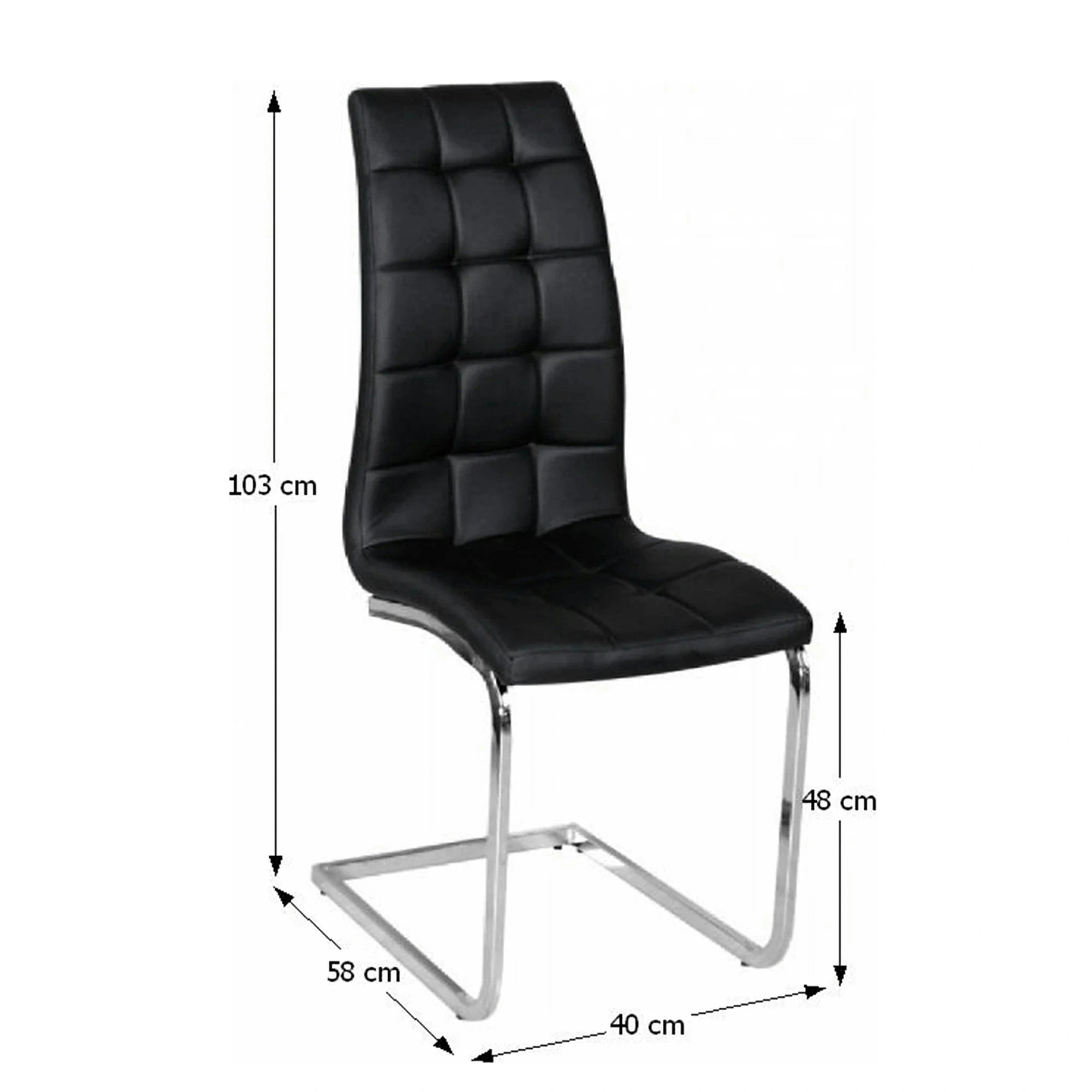 Scaun bucatarie DULCIA, negru/crom, piele ecologica/metal, 40x58x103x48 cm