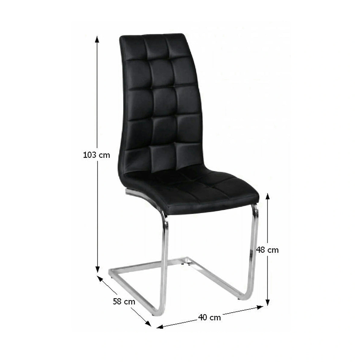Scaun bucatarie DULCIA, negru/crom, piele ecologica/metal, 40x58x103x48 cm