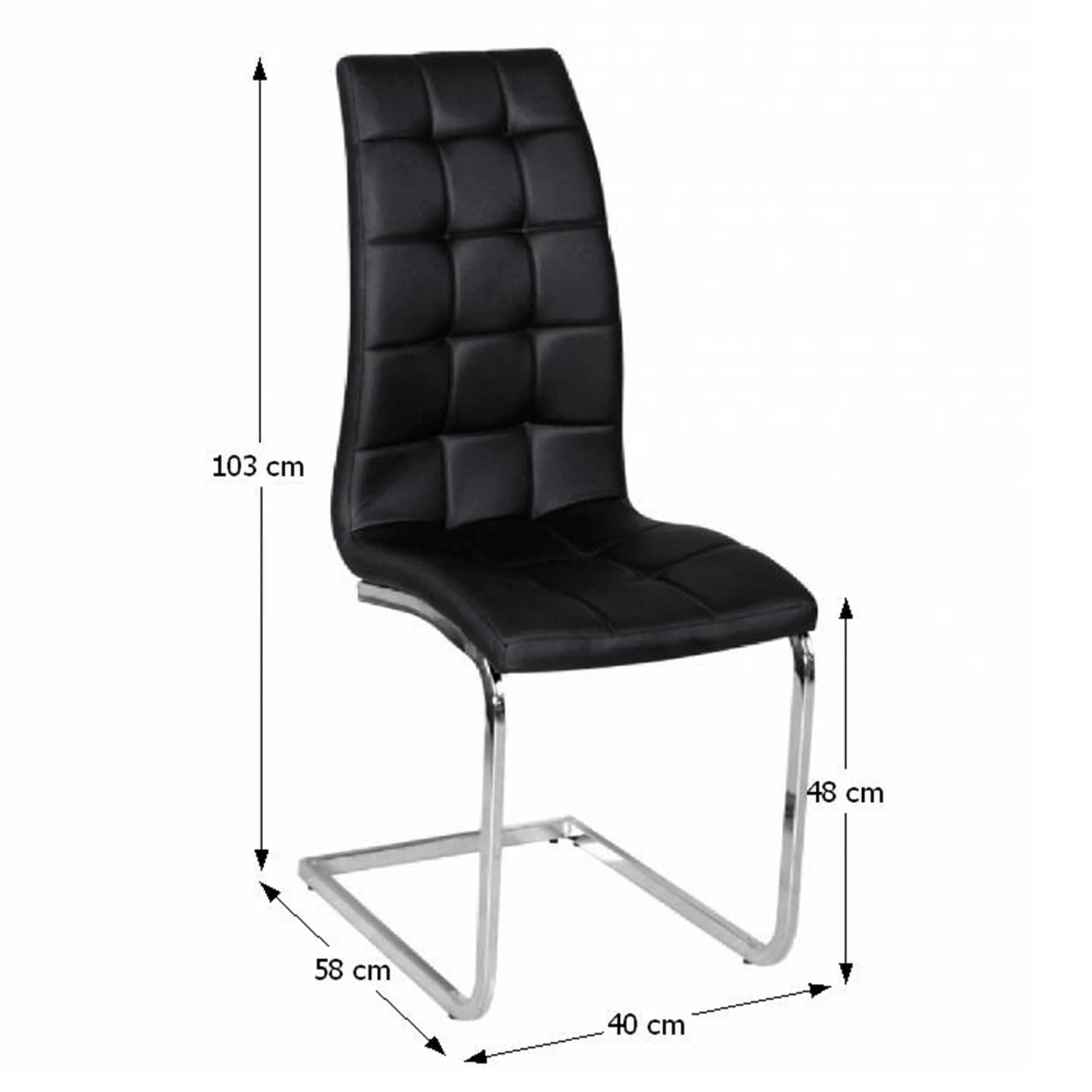 Scaun bucatarie DULCIA, negru/crom, piele ecologica/metal, 40x58x103x48 cm