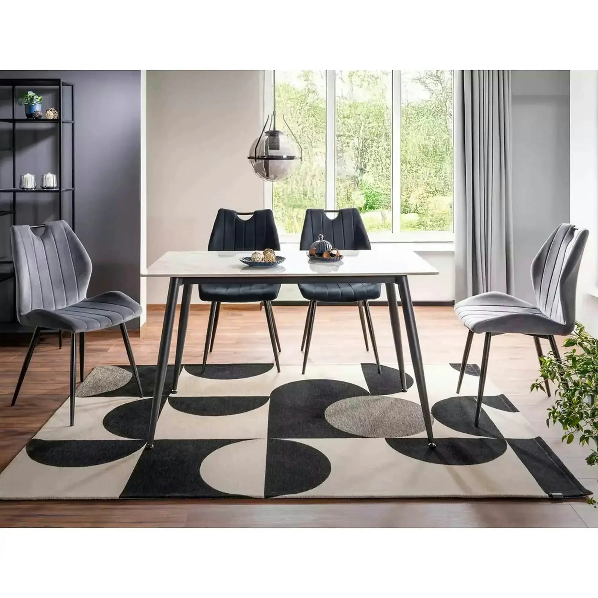 Scaun bucatarie elegant ARCO, gri/negru, stofa catifelata/metal, 51x46x91 cm