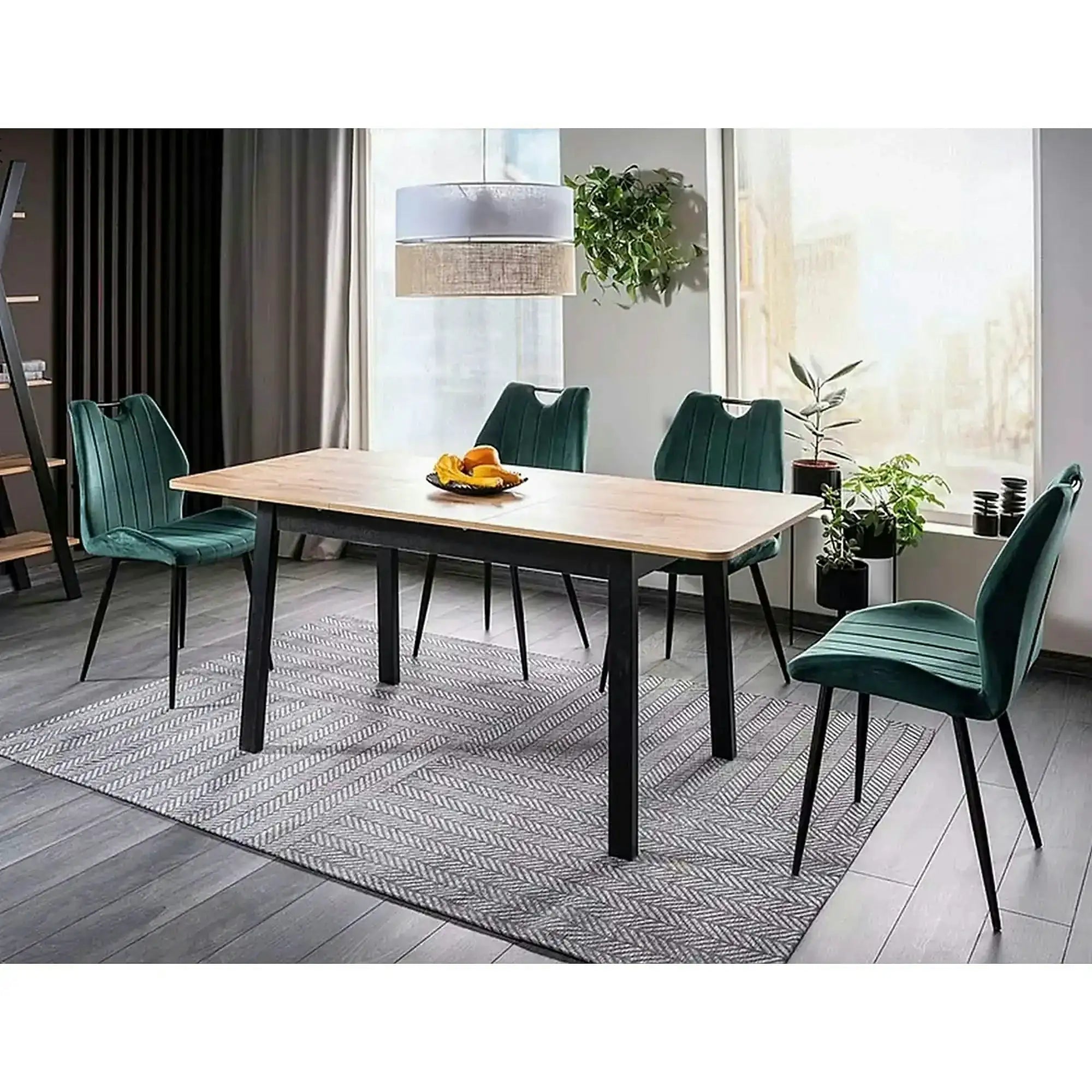 Scaun bucatarie elegant ARCO, verde inchis/negru, stofa/metal, 51x46x91 cm