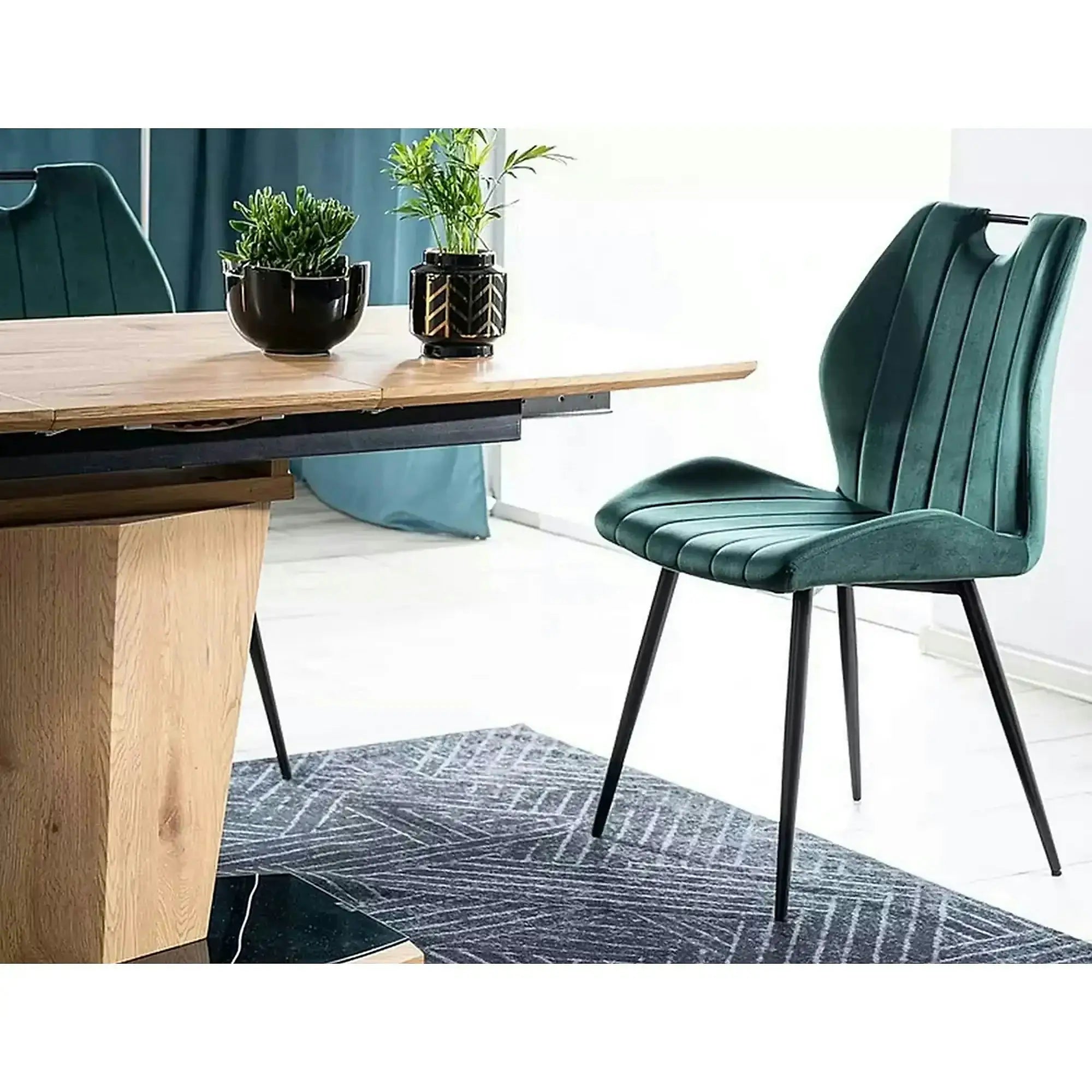 Scaun bucatarie elegant ARCO, verde inchis/negru, stofa/metal, 51x46x91 cm
