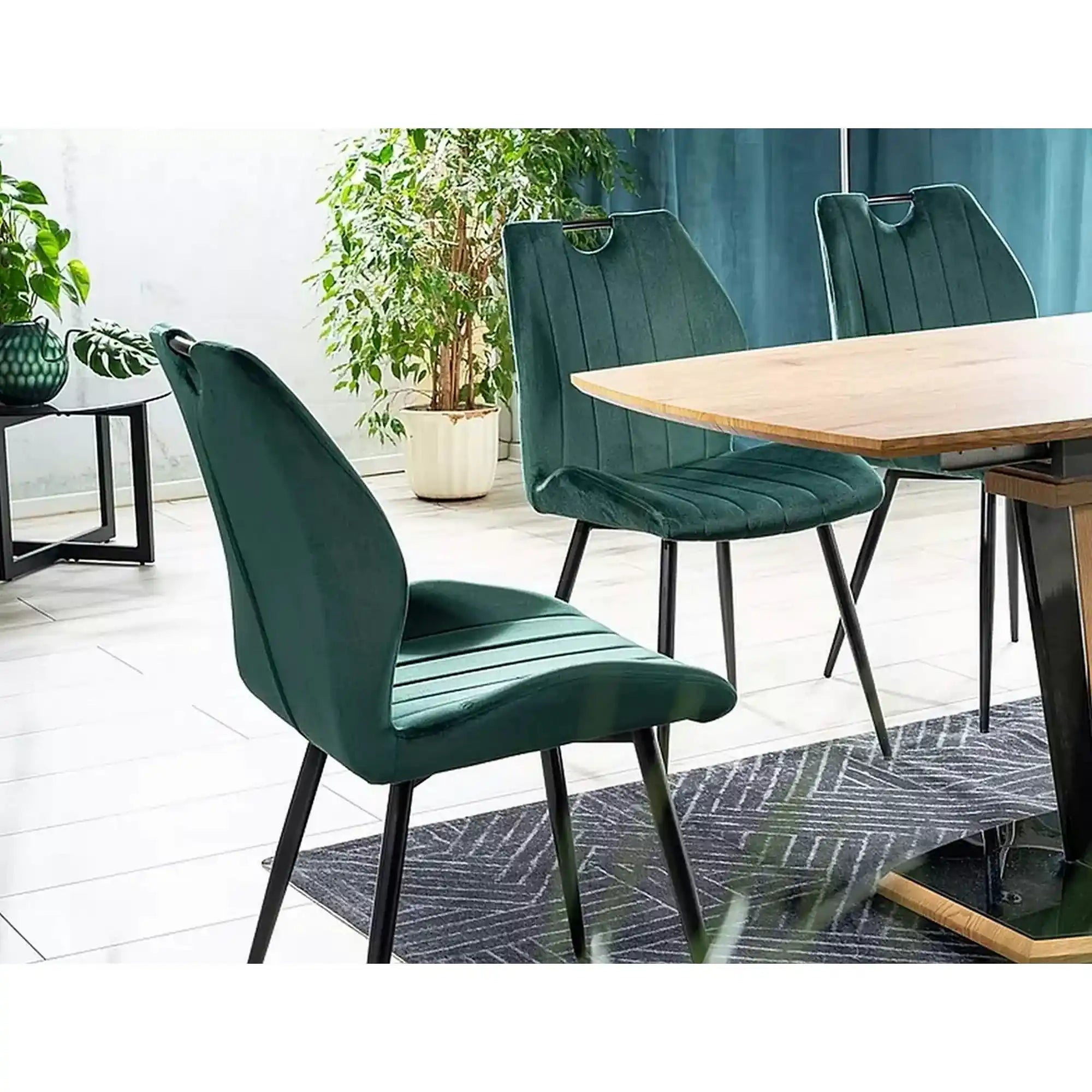 Scaun bucatarie elegant ARCO, verde inchis/negru, stofa/metal, 51x46x91 cm