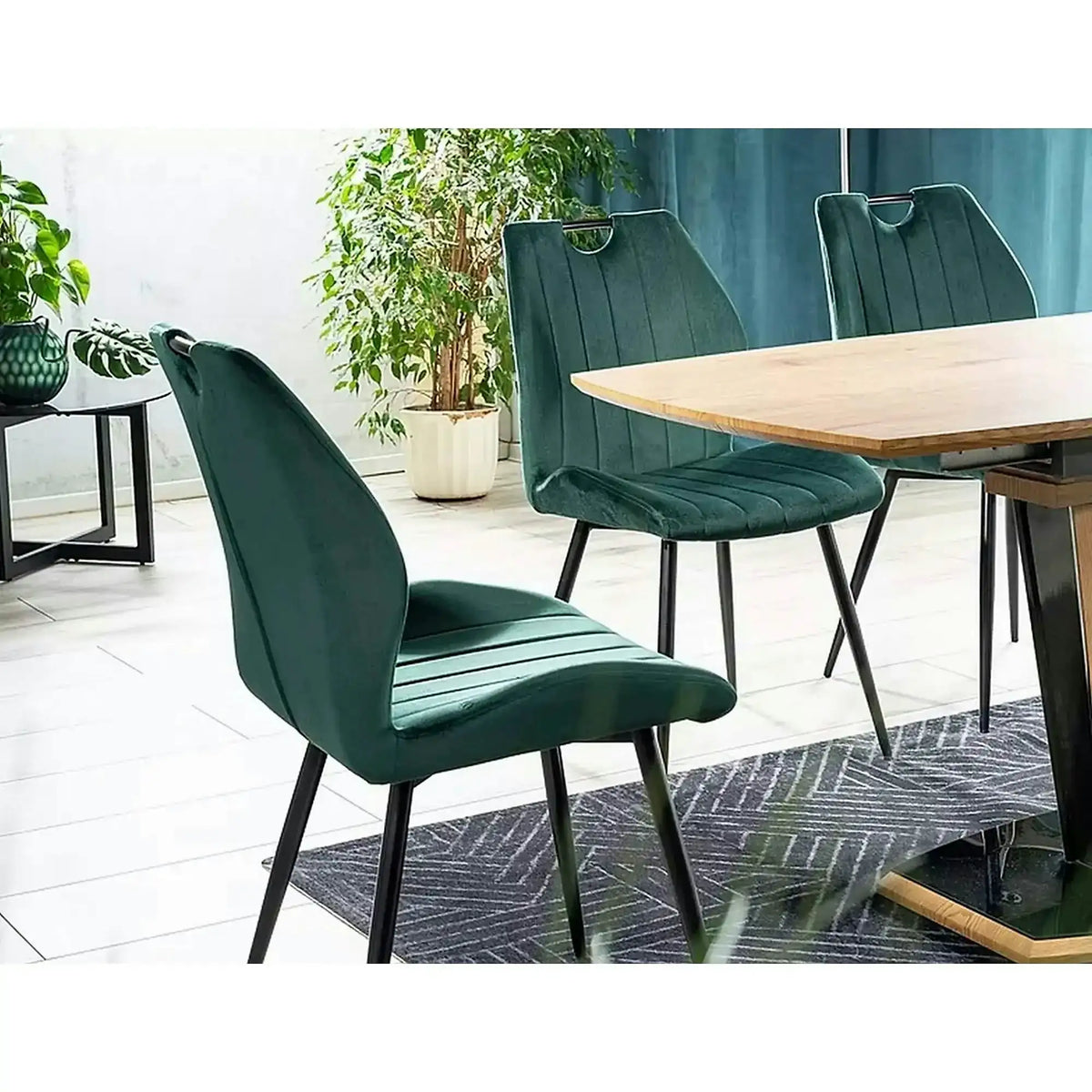 Scaun bucatarie elegant ARCO, verde inchis/negru, stofa/metal, 51x46x91 cm