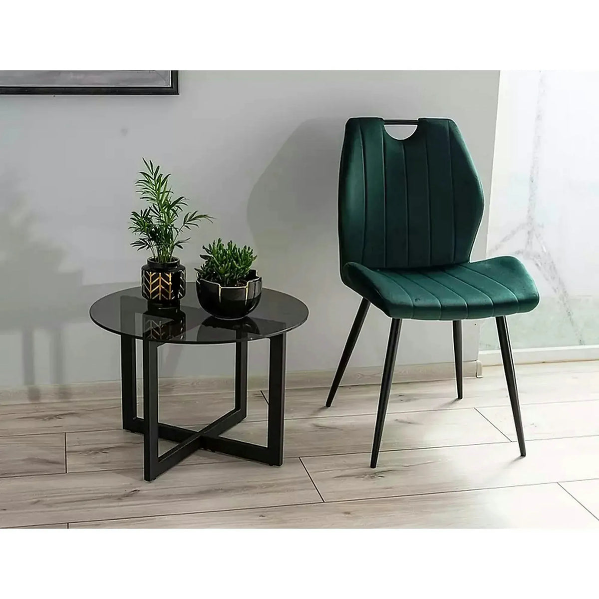 Scaun bucatarie elegant ARCO, verde inchis/negru, stofa/metal, 51x46x91 cm
