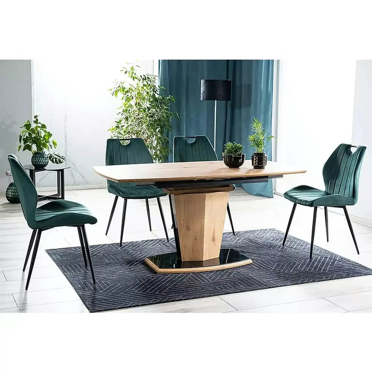 Scaun bucatarie elegant ARCO, verde inchis/negru, stofa/metal, 51x46x91 cm