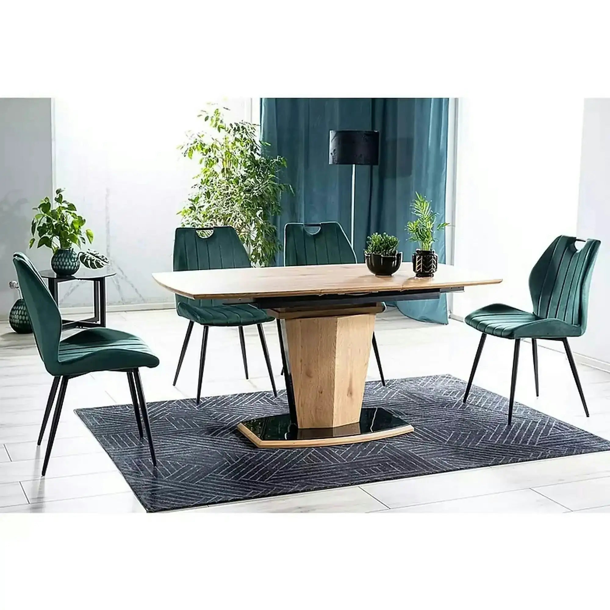 Scaun bucatarie elegant ARCO, verde inchis/negru, stofa/metal, 51x46x91 cm