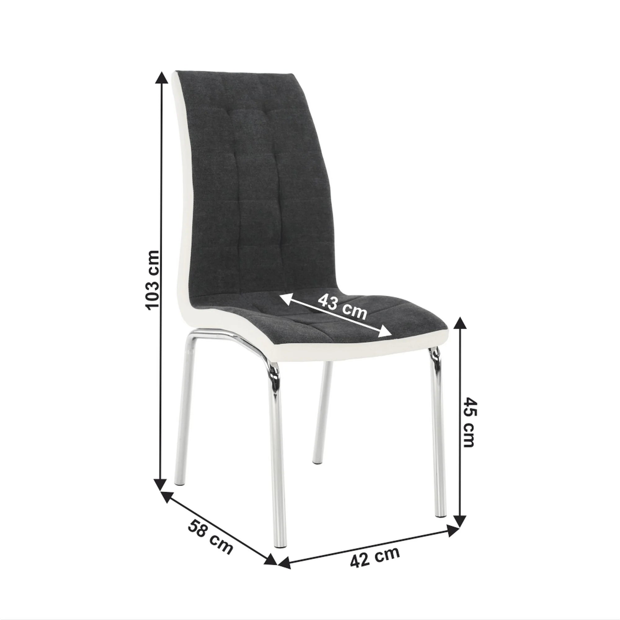 Scaun bucatarie GERDA NEW, gri inchis/alb, piele ecologica/metal, 42x58x103 cm